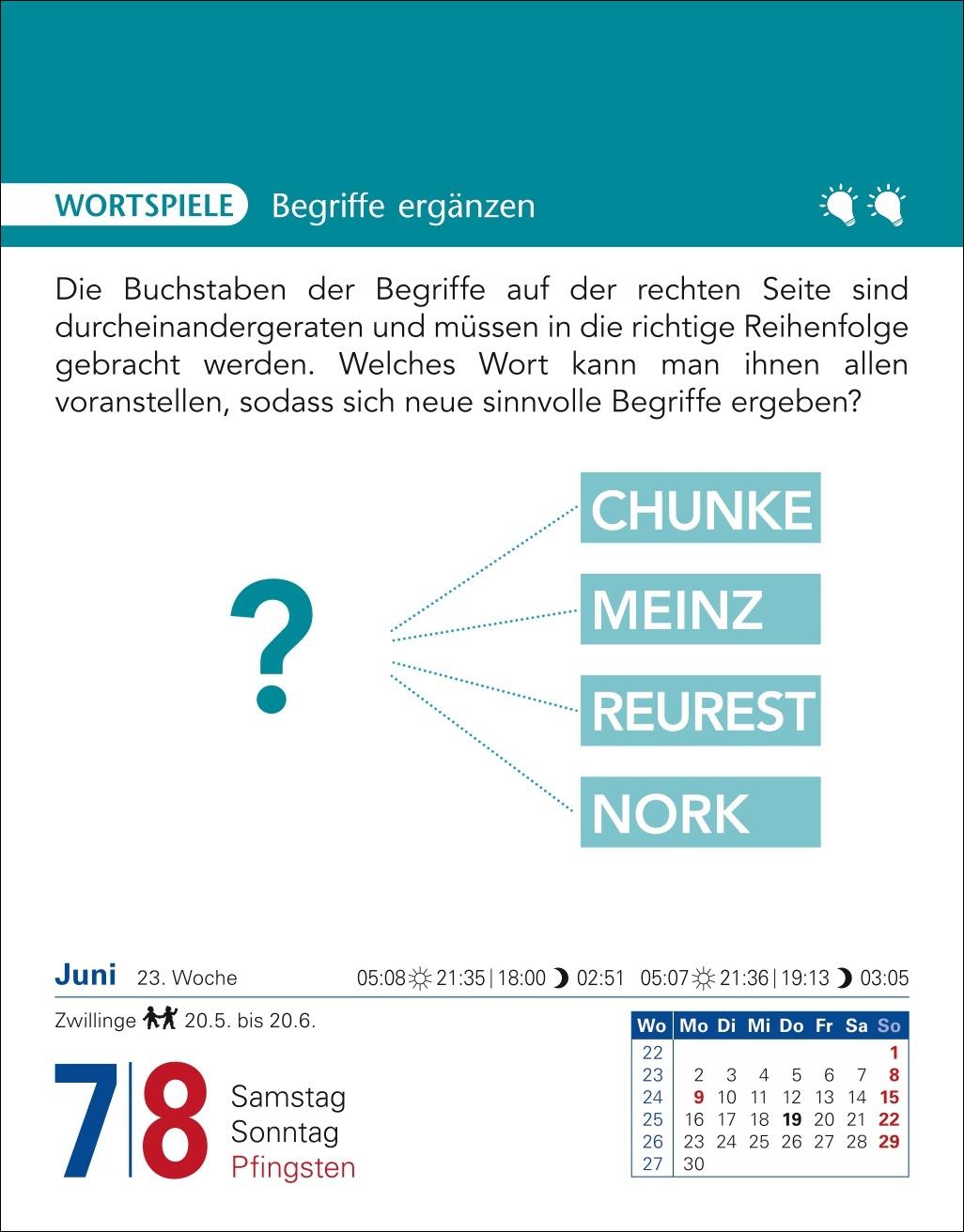 Beispielinhalt (Bild) Brain Jogging Tagesabreißkalender 2025 - Gedächtnis, Konzentration, Logik