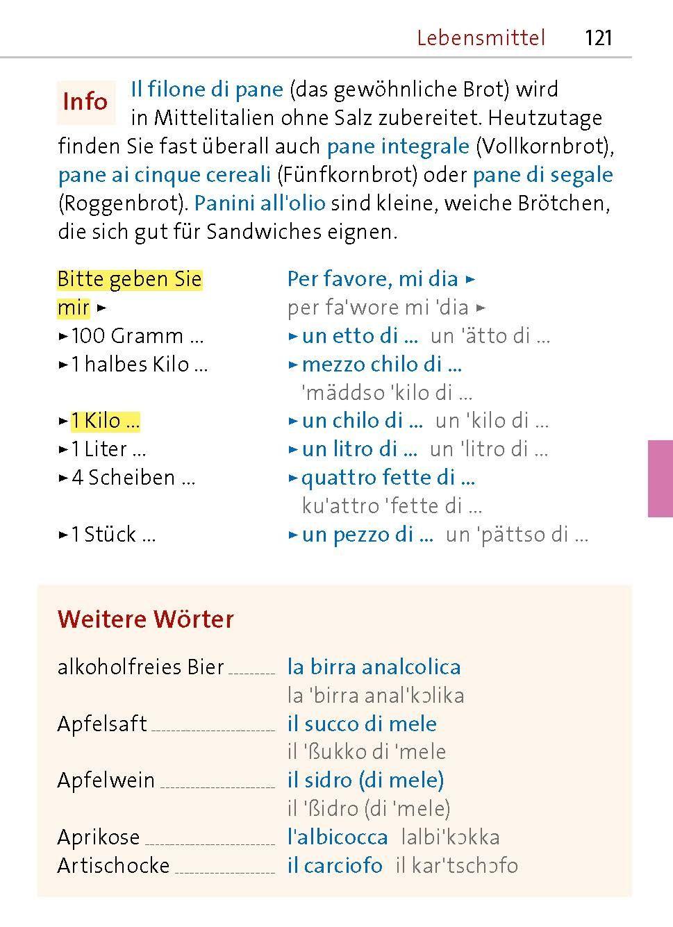 Beispielinhalt (Bild) Langenscheidt Universal-Sprachführer Italienisch
