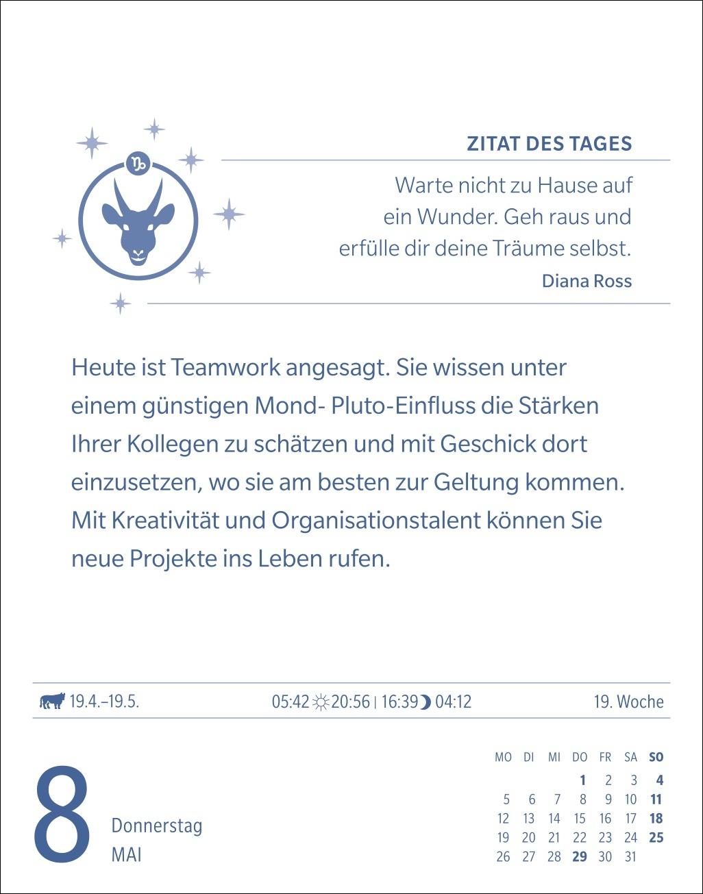 Beispielinhalt (Bild) Steinbock Sternzeichenkalender 2025 - Tagesabreißkalender - Ihr Horoskop für jeden Tag