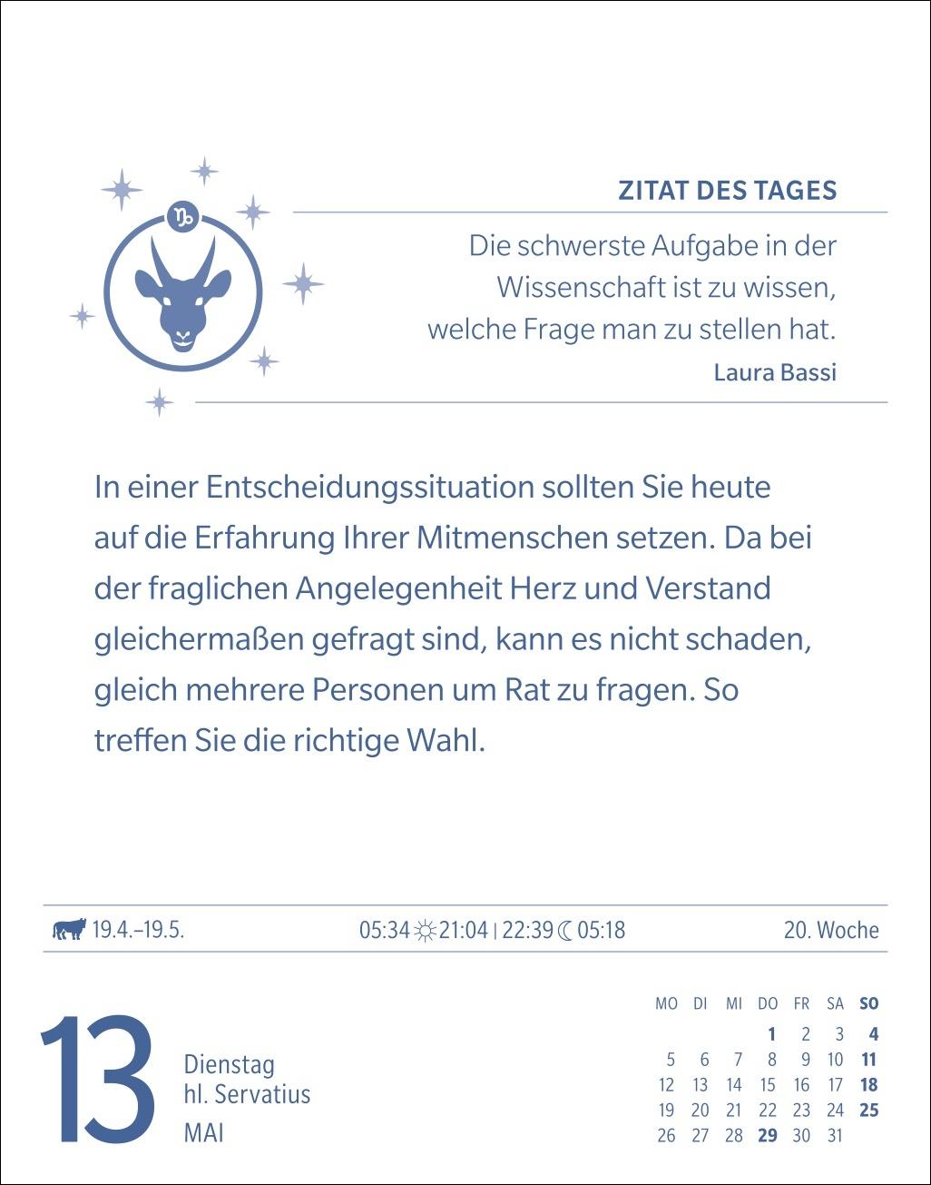 Beispielinhalt (Bild) Steinbock Sternzeichenkalender 2025 - Tagesabreißkalender - Ihr Horoskop für jeden Tag