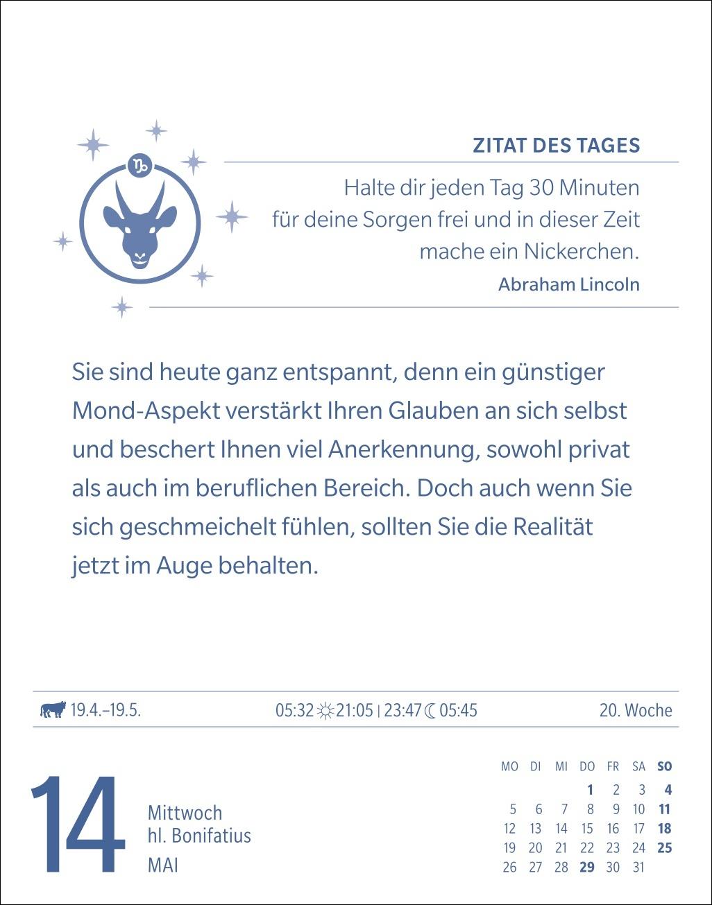 Beispielinhalt (Bild) Steinbock Sternzeichenkalender 2025 - Tagesabreißkalender - Ihr Horoskop für jeden Tag