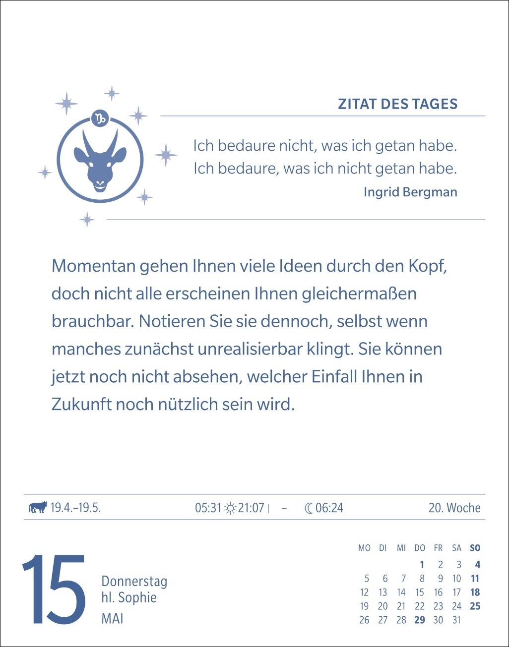 Beispielinhalt (Bild) Steinbock Sternzeichenkalender 2025 - Tagesabreißkalender - Ihr Horoskop für jeden Tag