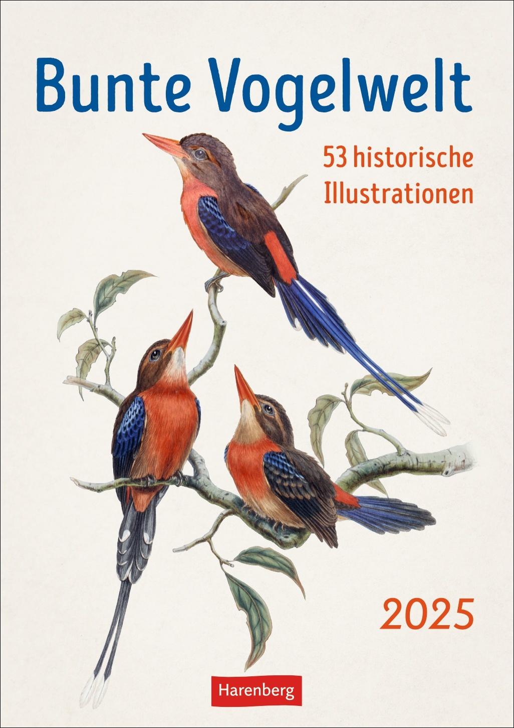 Vorderes Coverbild Bunte Vogelwelt Wochenplaner 2025 - 53 historische Illustrationen