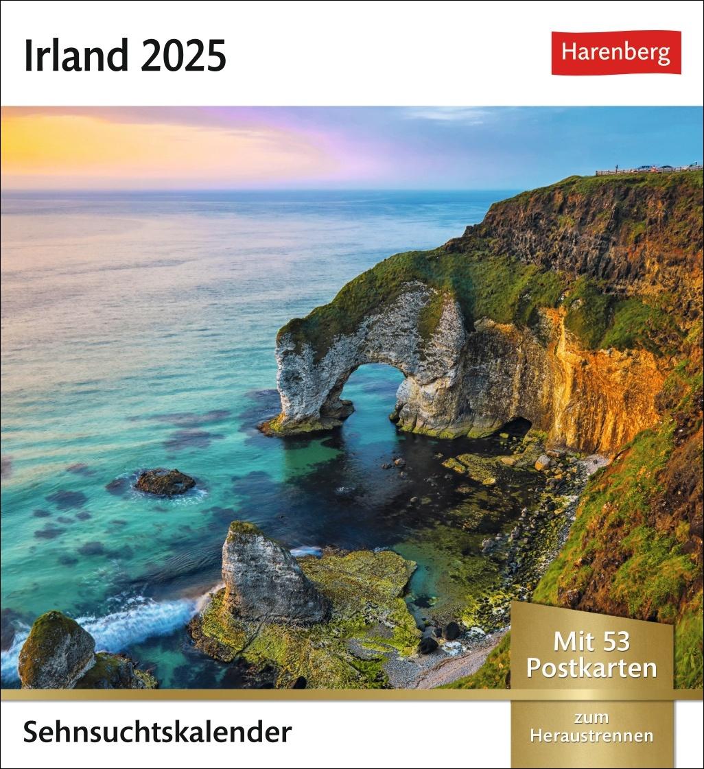 Vorderes Coverbild Irland Sehnsuchtskalender 2025 - Wochenkalender mit 53 Postkarten