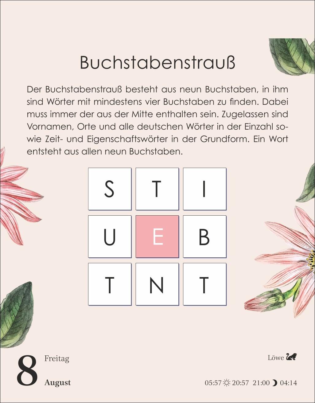Beispielinhalt (Bild) Bunte Rätselwelt Tagesabreißkalender 2025 - Pflanzen, Tiere, Phänomene