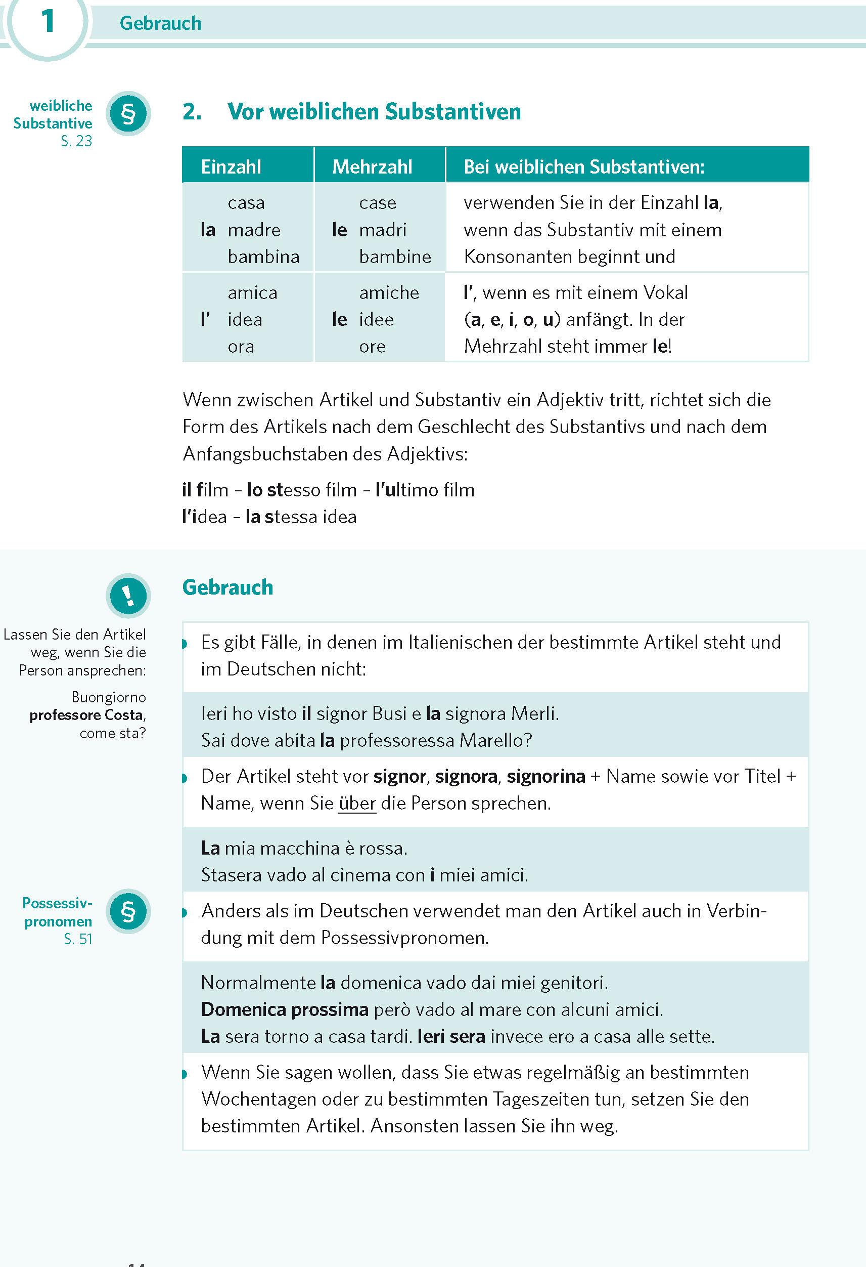 Beispielinhalt (Bild) PONS Praxis-Grammatik Italienisch