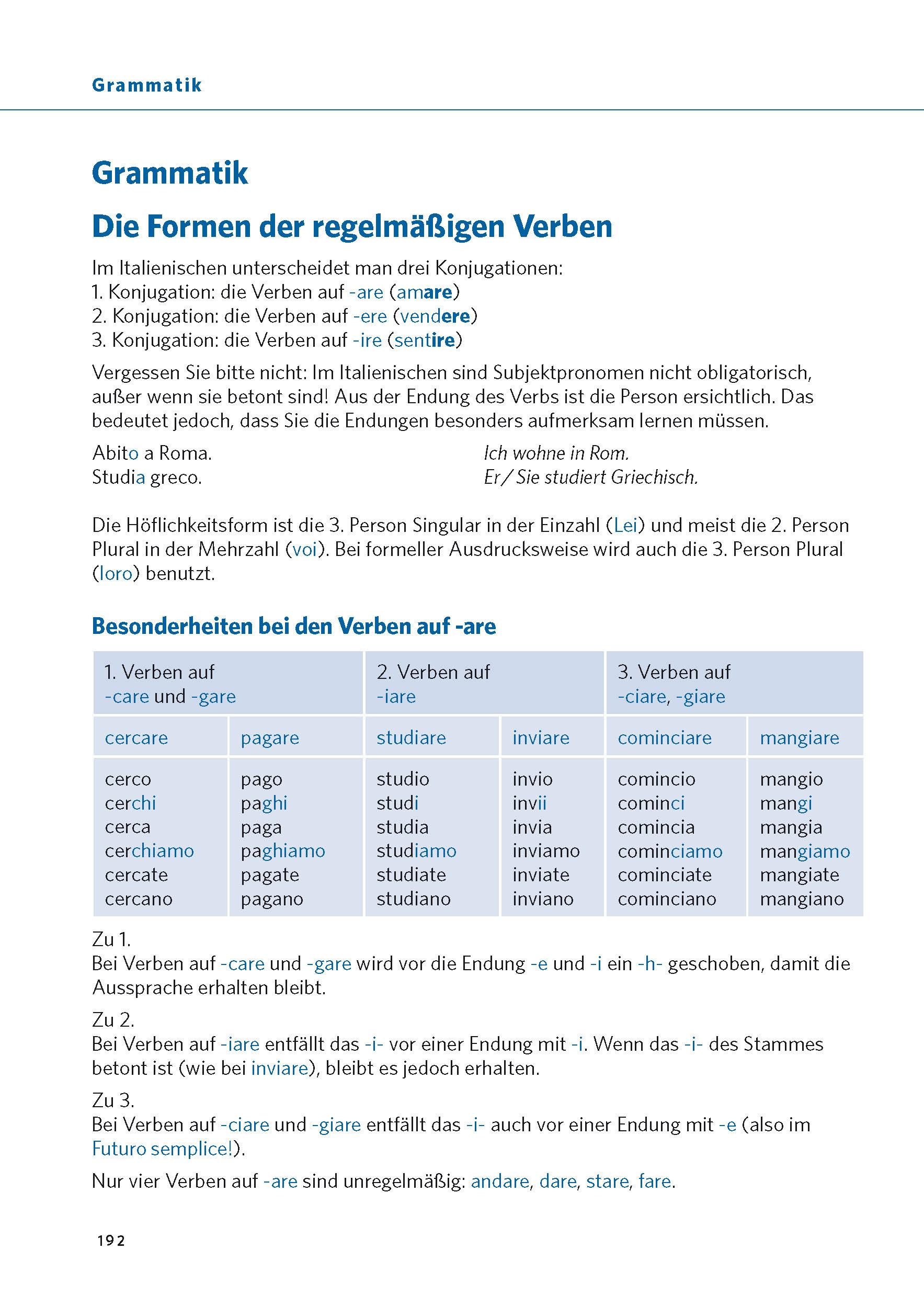 Beispielinhalt (Bild) PONS Verbtabellen Plus Italienisch