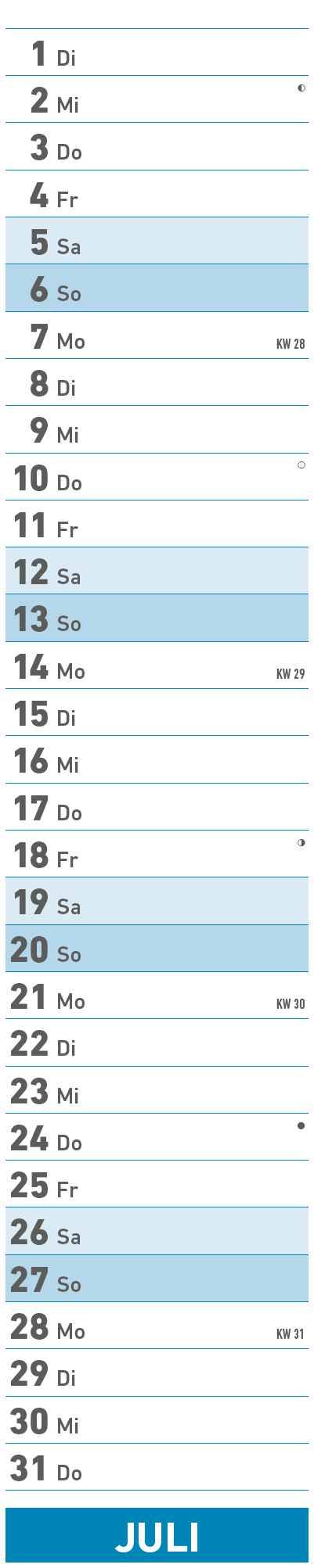Beispielinhalt (Bild) Superplaner 2025 - Streifenkalender 17x85 cm - mit Ringbindung - viel Platz für Notizen - Langplaner - Wandkalender - Küchenkalender - Alpha Edition