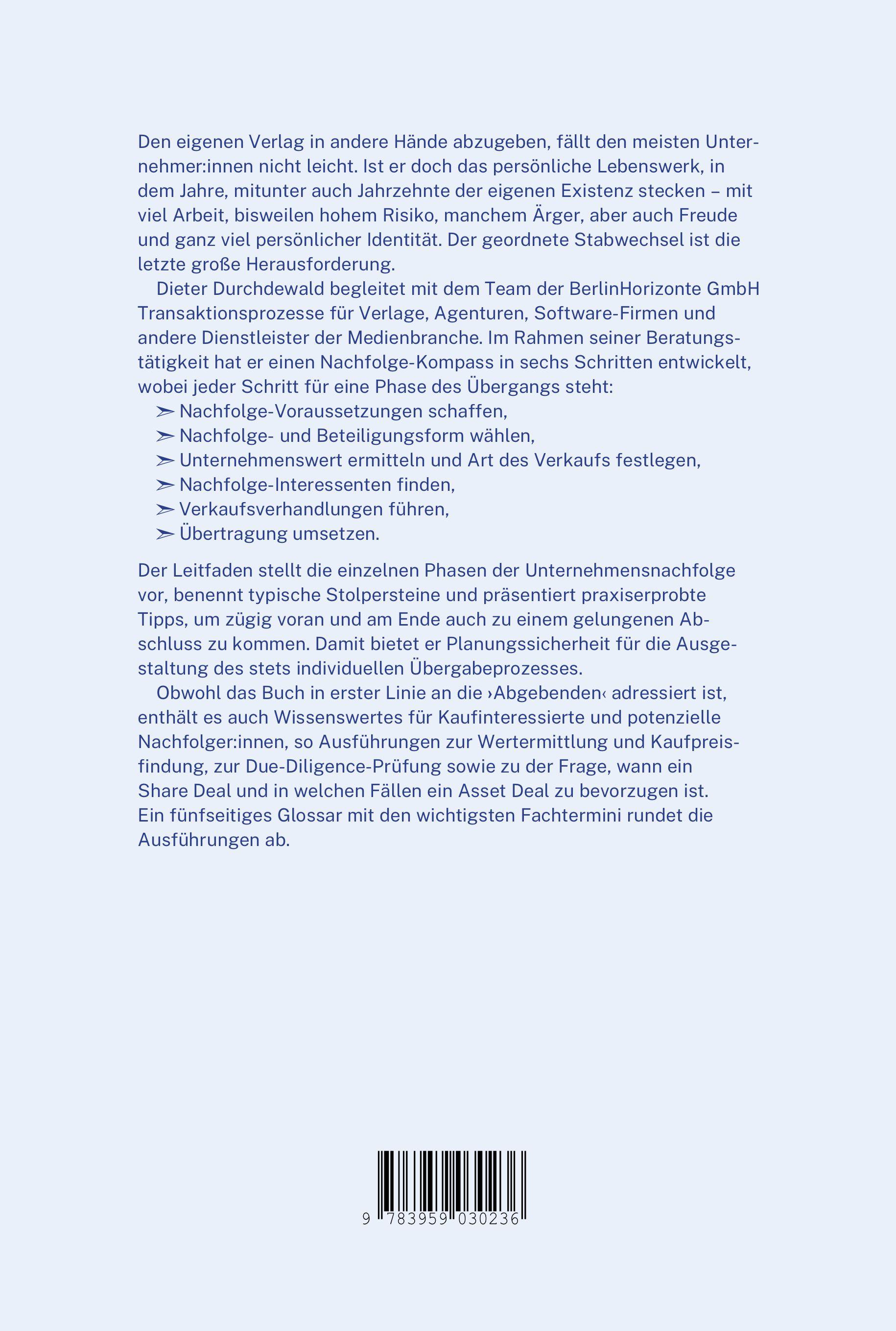 Rückseitencover Unternehmensnachfolge in Verlagen