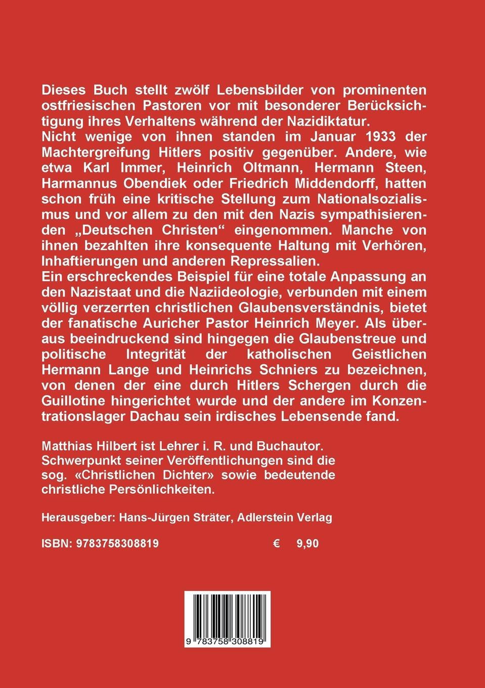 Rückseitencover Ostfriesische Pastoren im Dritten Reich