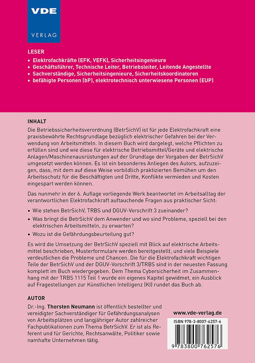 Rückseitencover BetrSichV - die verantwortliche Elektrofachkraft in der Pflicht