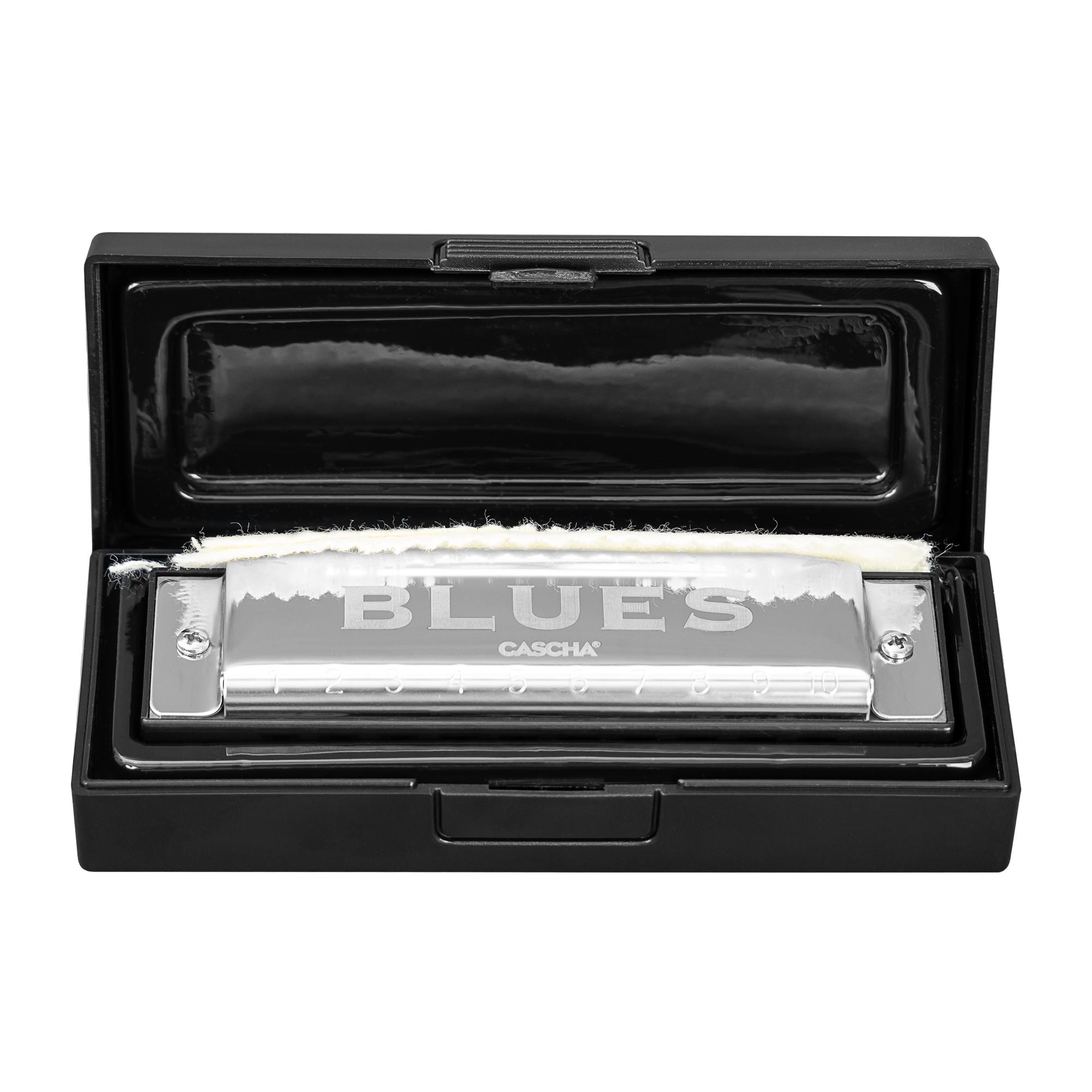 Beispielinhalt (Bild) Blues Harmonica Set, (incl. 4 languages Method (DE/EN/FR/ES), case, cleaning cloth)