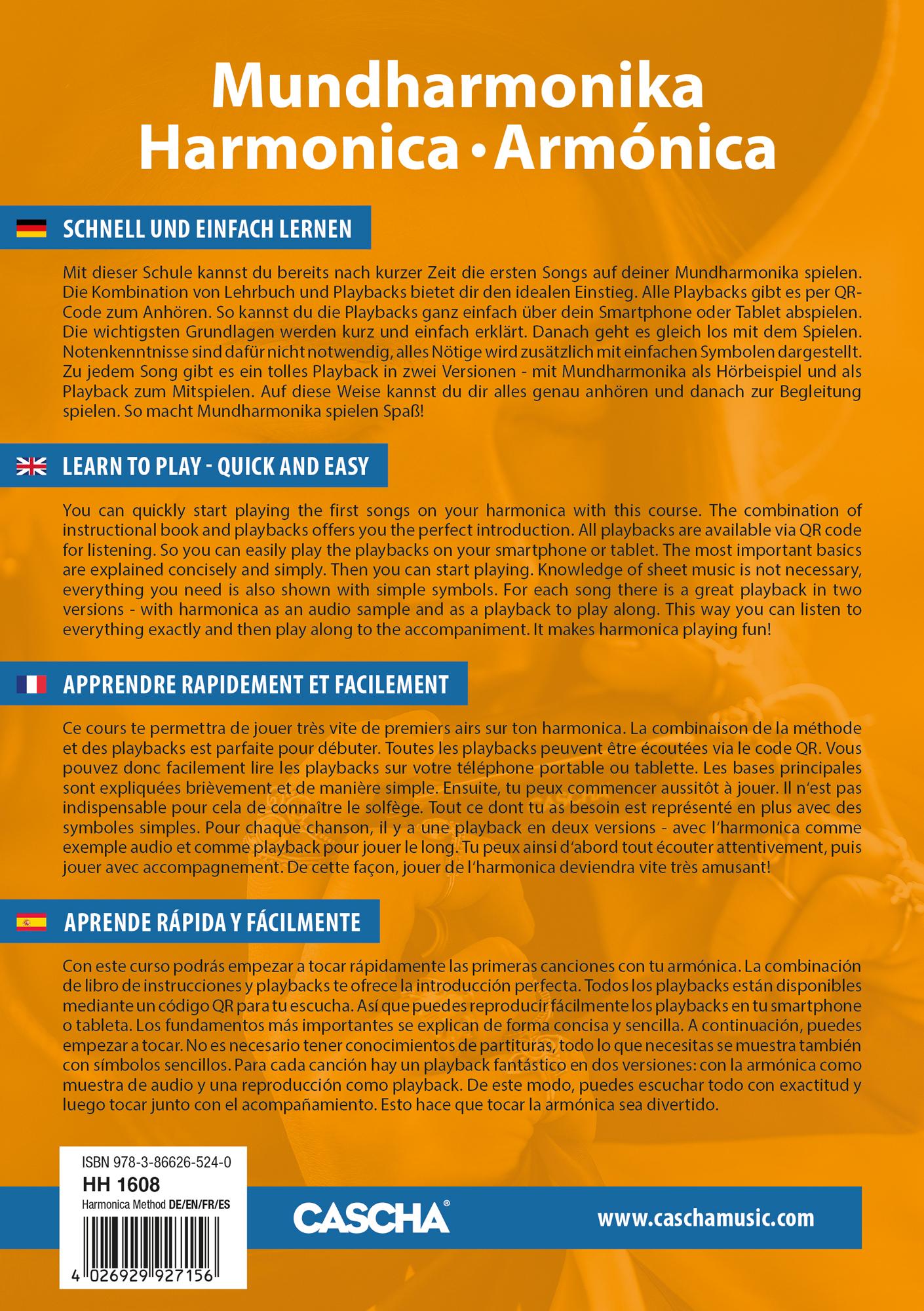 Beispielinhalt (Bild) Blues Harmonica Set, (incl. 4 languages Method (DE/EN/FR/ES), case, cleaning cloth)