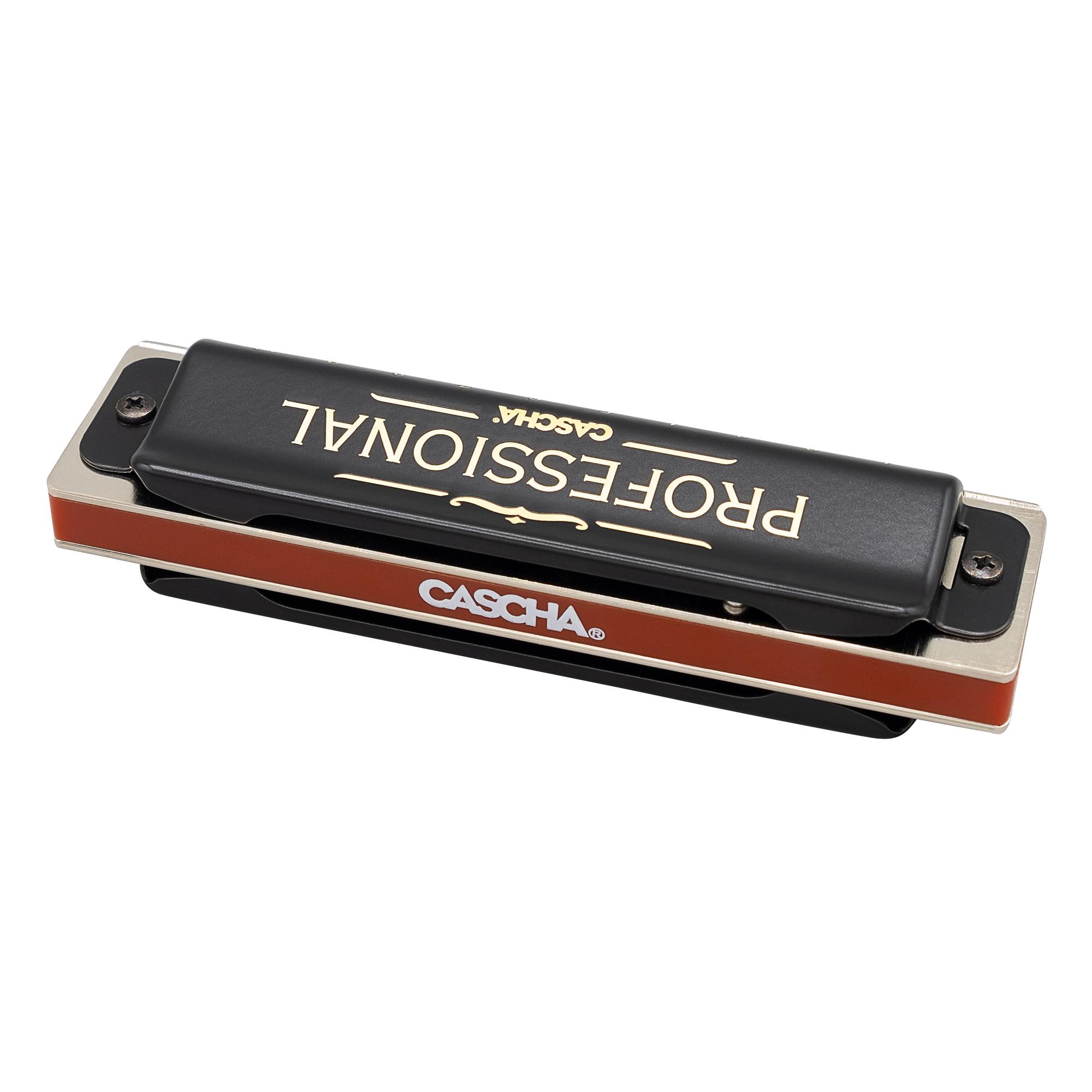 Beispielinhalt (Bild) Professional Blues Harmonica in E (incl. case and cleaning cloth)