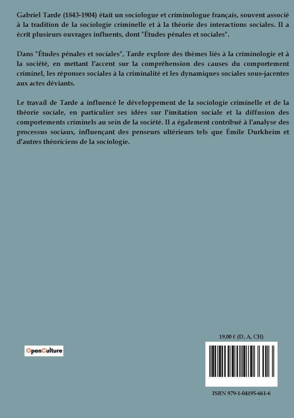 Rückseitencover Études pénales et sociales