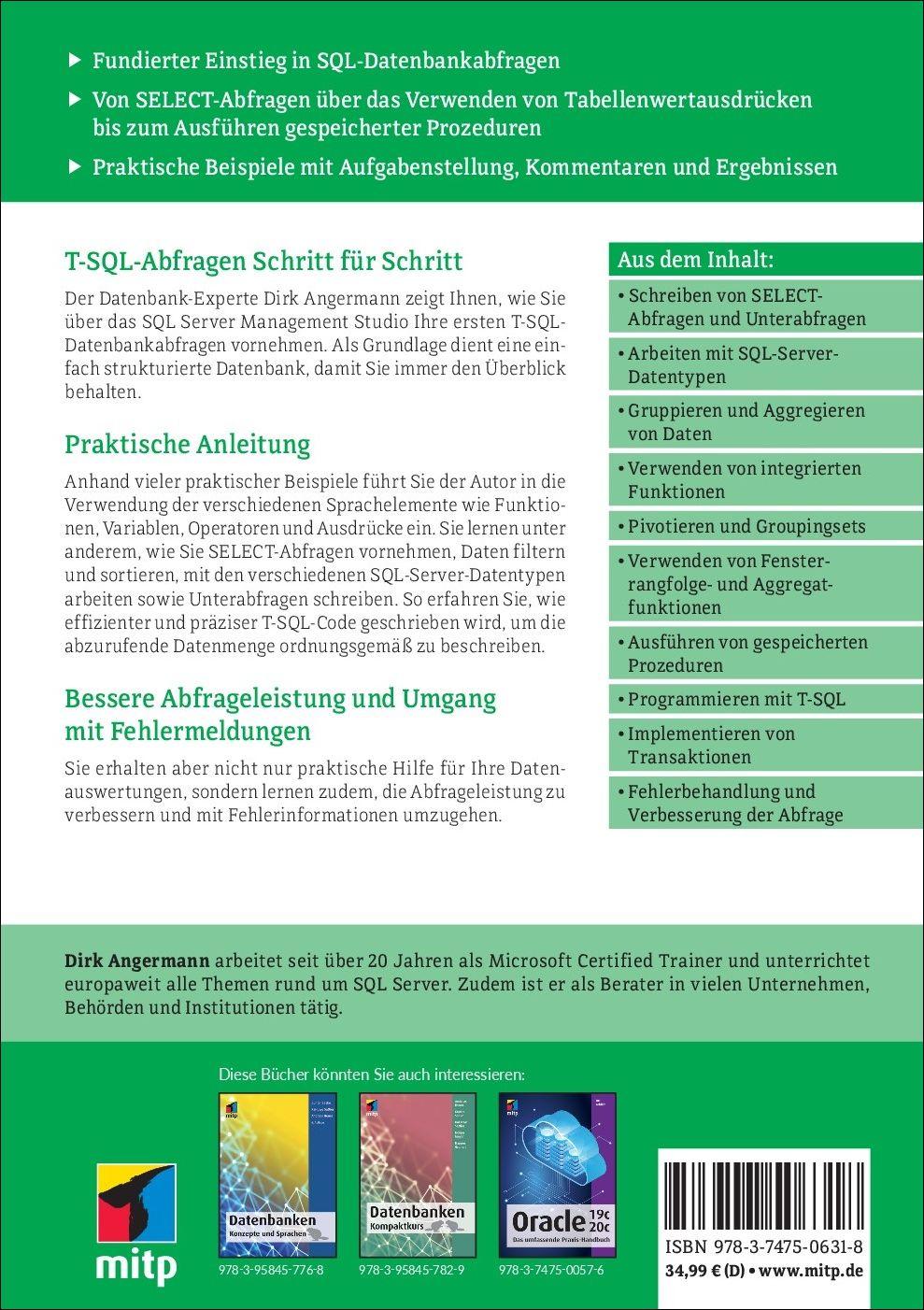 Rückseitencover T-SQL-Abfragen für Microsoft SQL-Server 2022