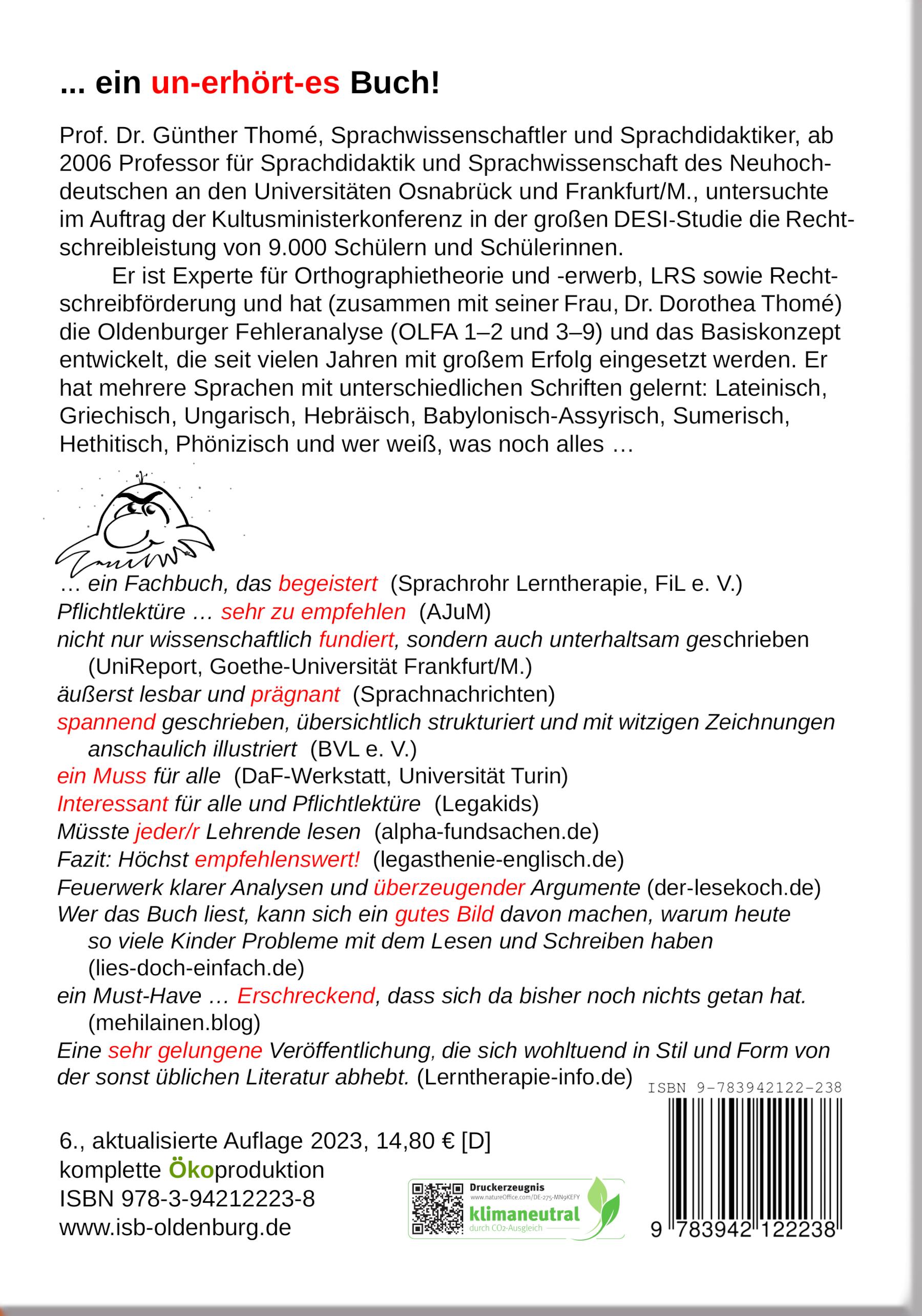 Rückseitencover ABC und andere Irrtümer über Orthographie, Rechtschreiben, LRS/Legasthenie
