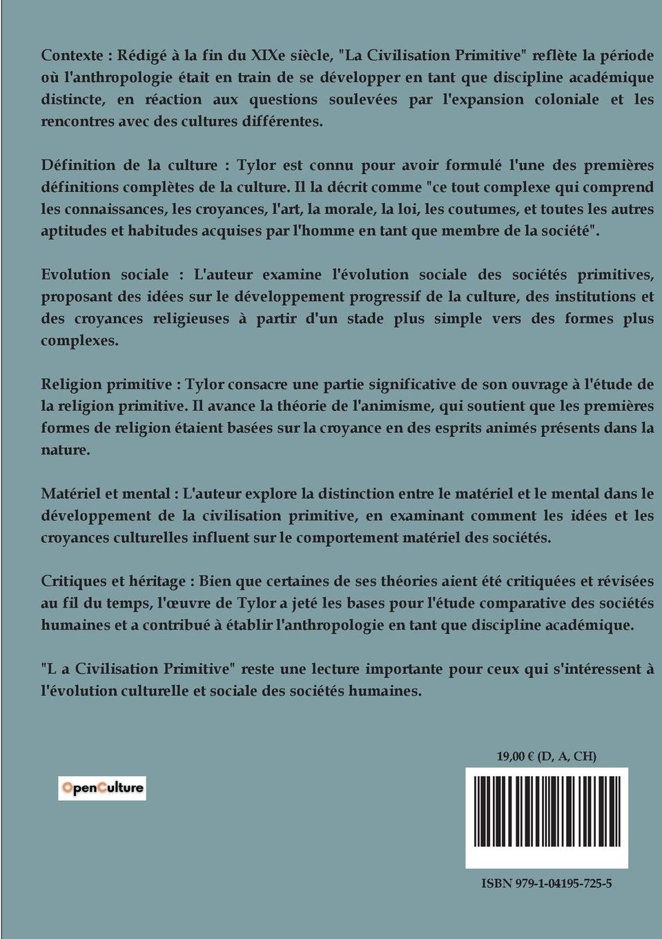 Rückseitencover La civilisation primitive