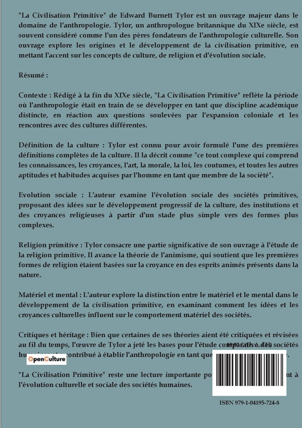 Rückseitencover La civilisation primitive