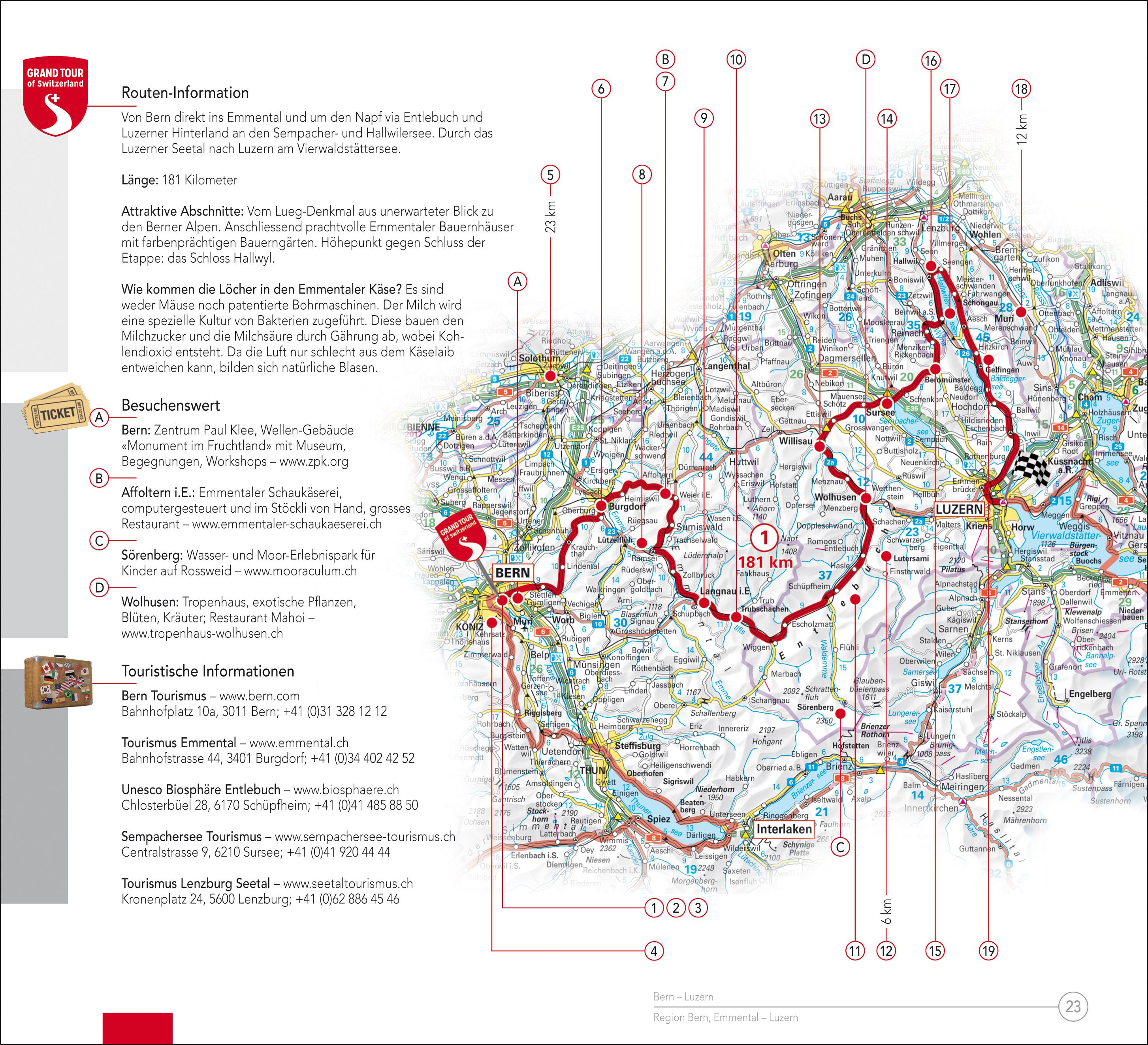 Beispielinhalt (Bild) Hallwag Reiseführer Grand Tour of Switzerland Touring Guide, deutsche Ausgabe