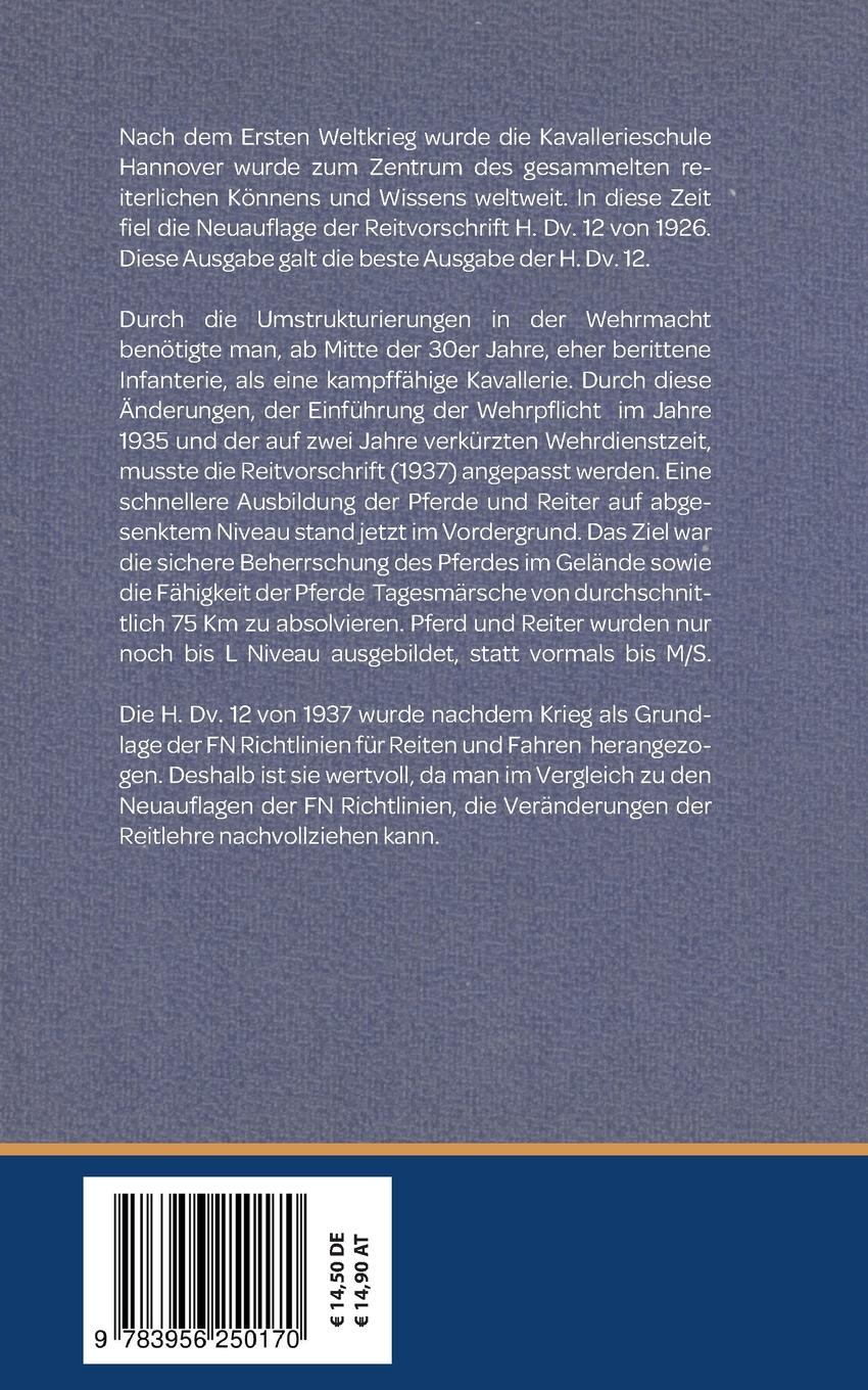 Rückseitencover H. DV. 12 Reitvorschrift vom 18.08.1937