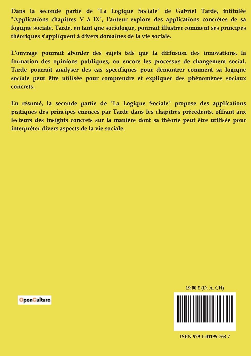 Rückseitencover La logique sociale