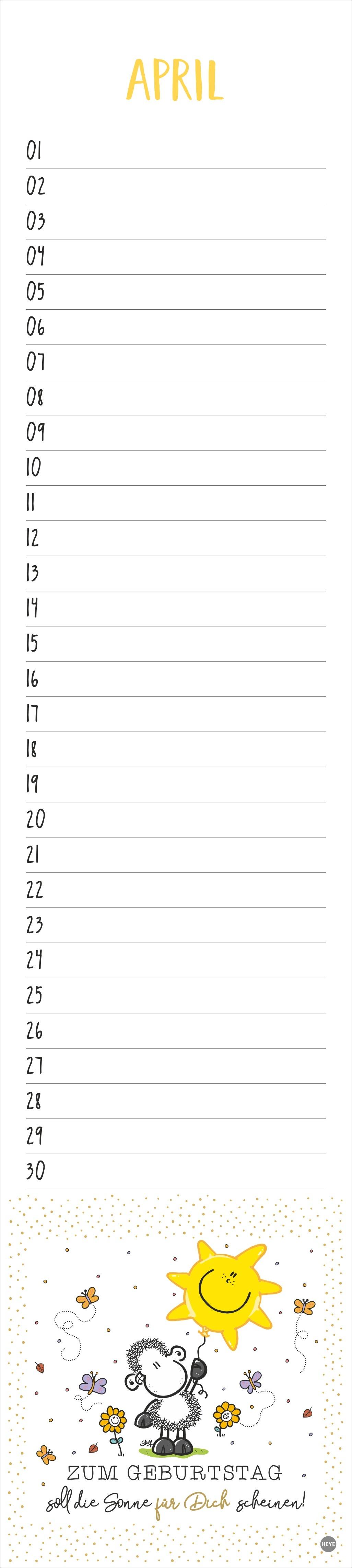 Beispielinhalt (Bild) sheepworld Geburtstagskalender Langplaner