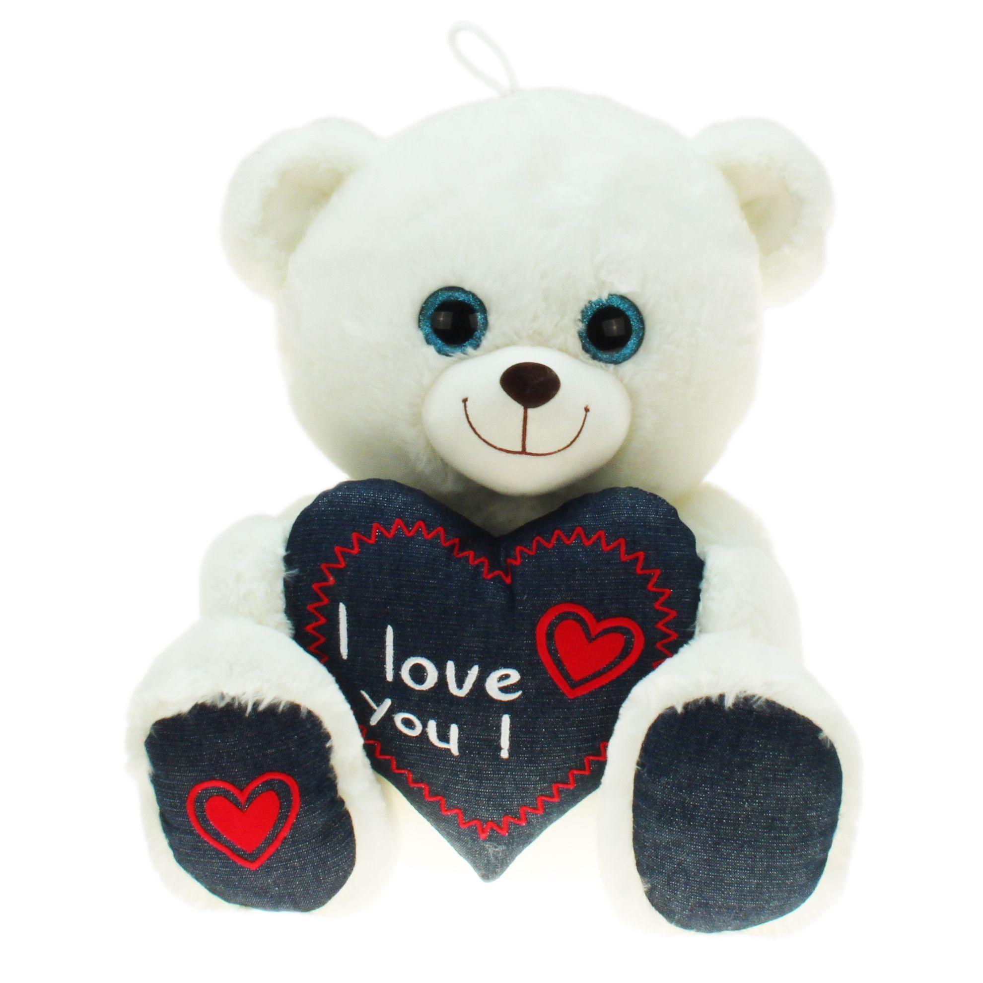 Vorderes Coverbild Plüsch Bär "JEANS" mit Schriftzug "Love", 25 cm