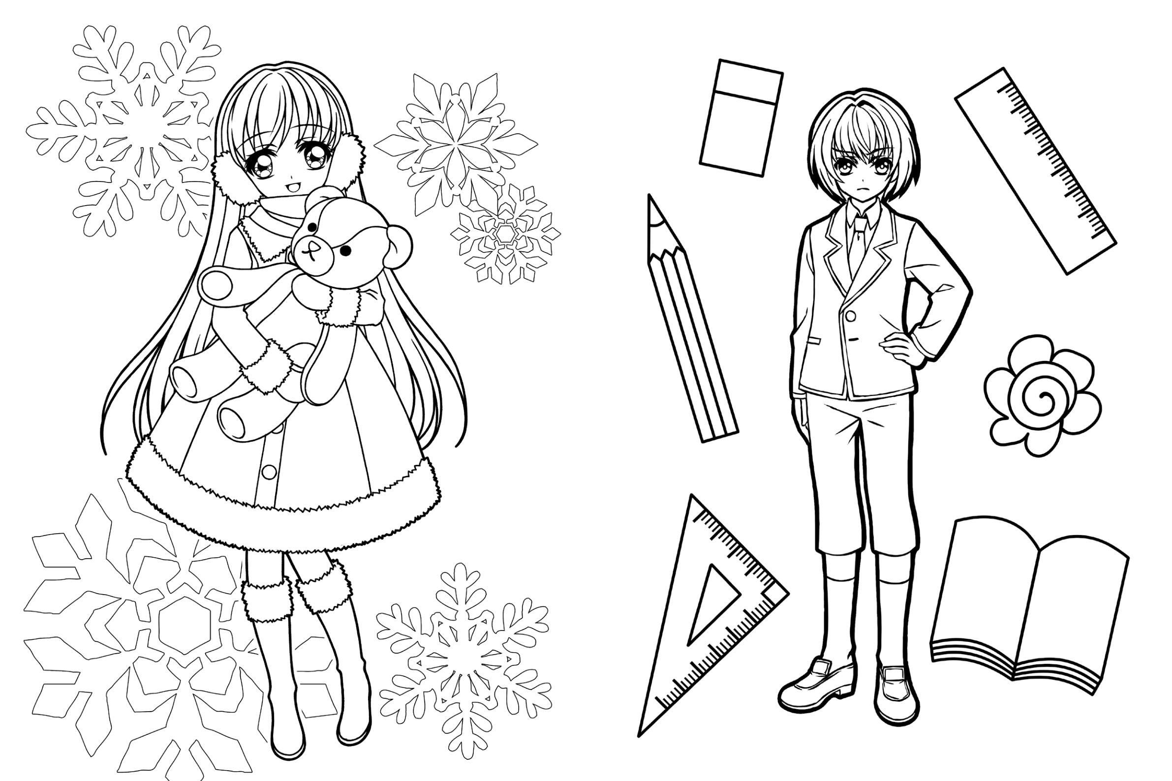 Beispielinhalt (Bild) Extra dickes Manga-Malbuch mit Stickern zum Kreativsein und Entspannen für alle Manga-Fans!