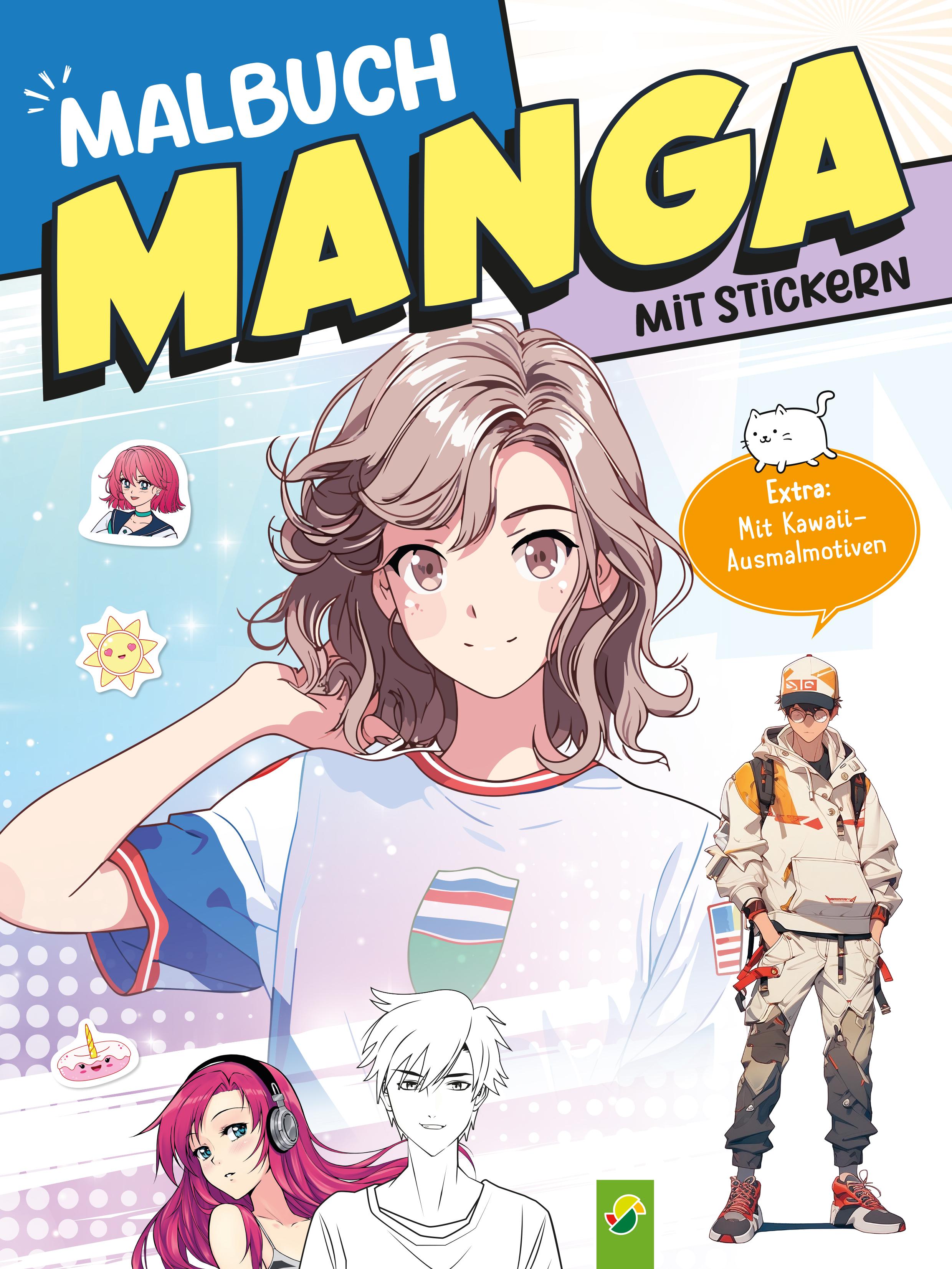 Vorderes Coverbild Extra dickes Manga-Malbuch mit Stickern zum Kreativsein und Entspannen für alle Manga-Fans!