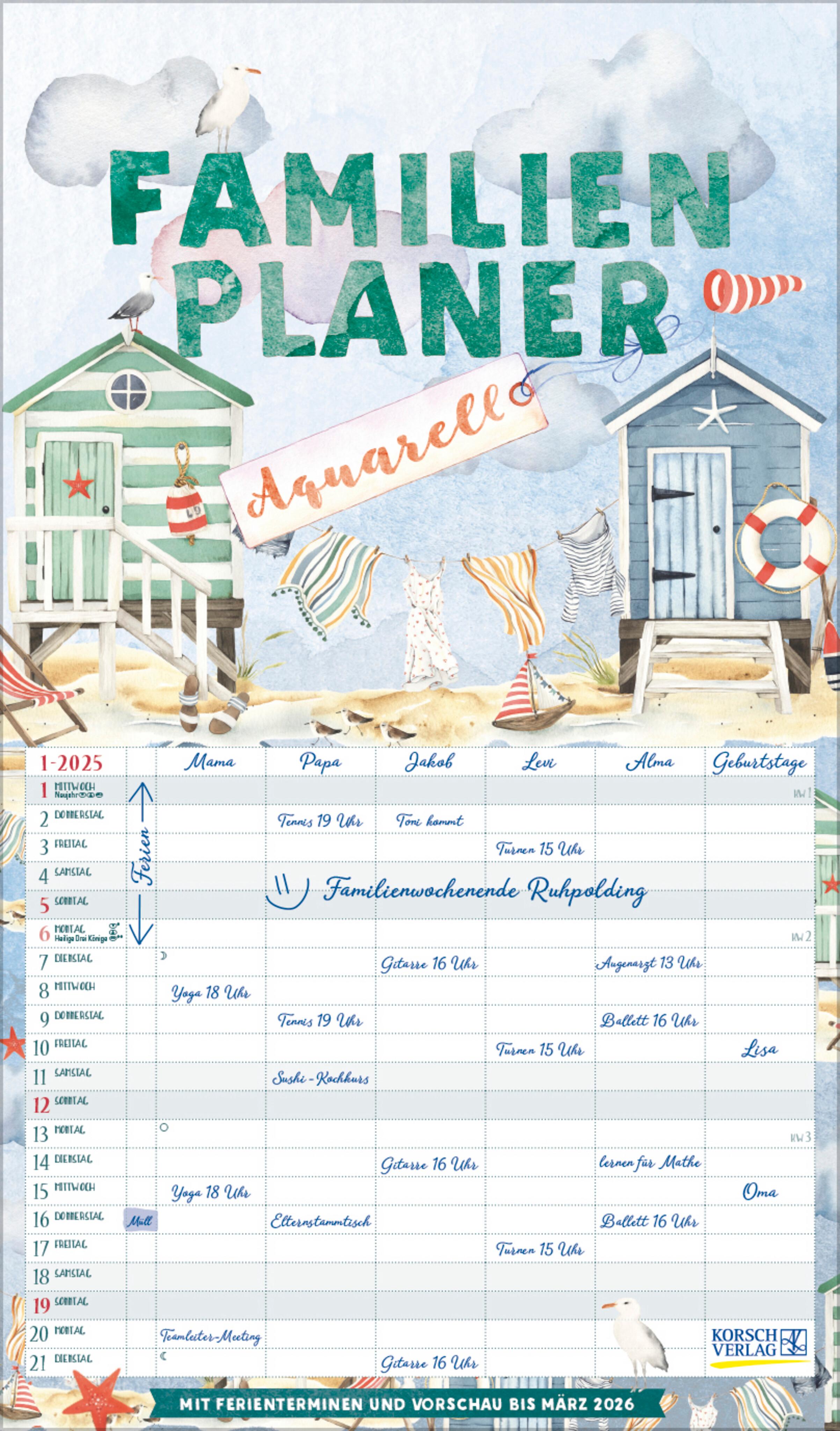 Vorderes Coverbild Familienplaner Aquarell 2025