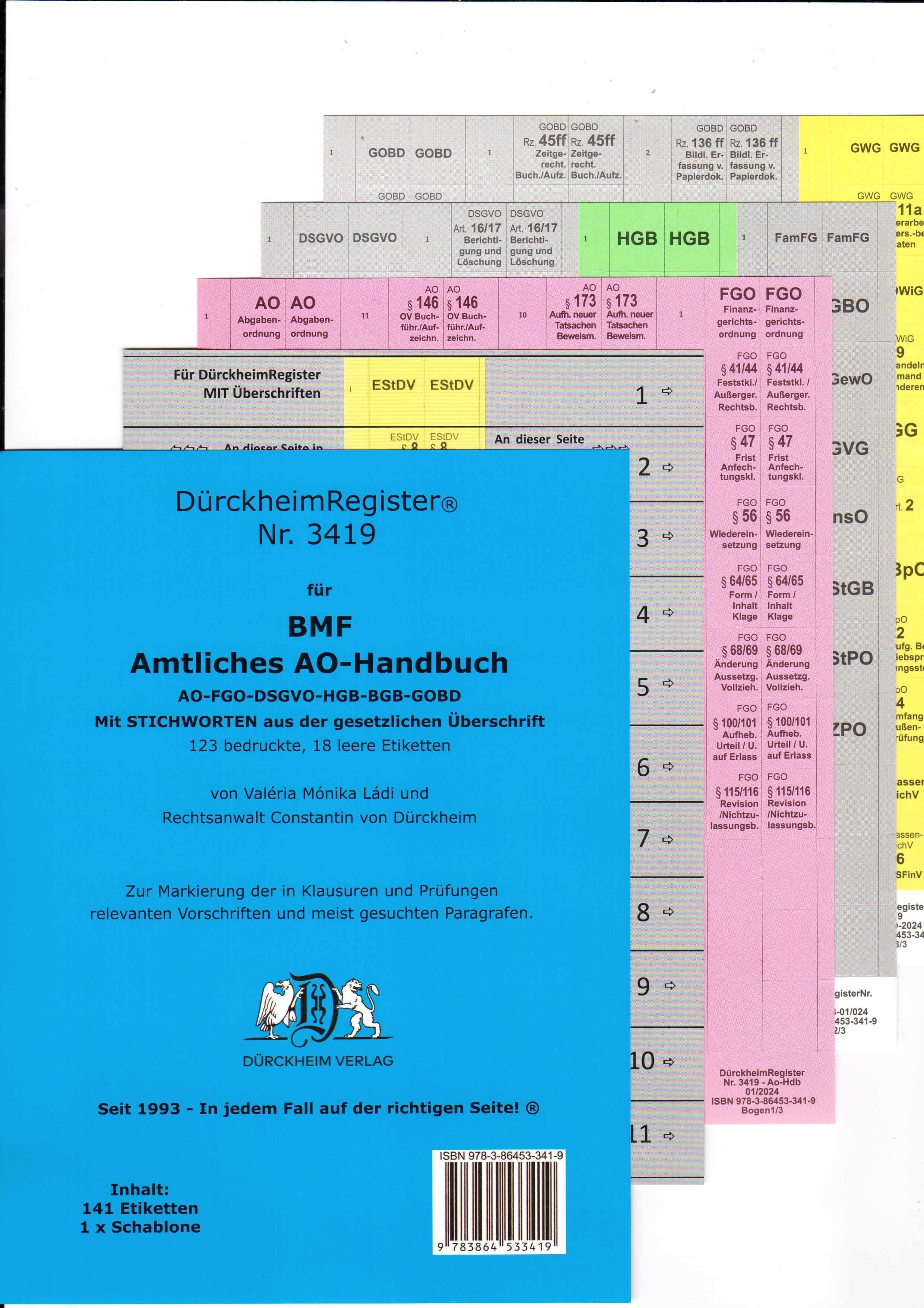 Vorderes Coverbild DürckheimRegister® Amtliches AO-Handbuch BMF ¿ MIT Stichworten