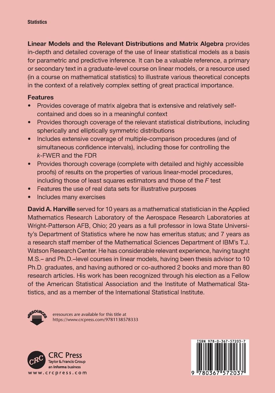 Rückseitencover Linear Models and the Relevant Distributions and Matrix Algebra