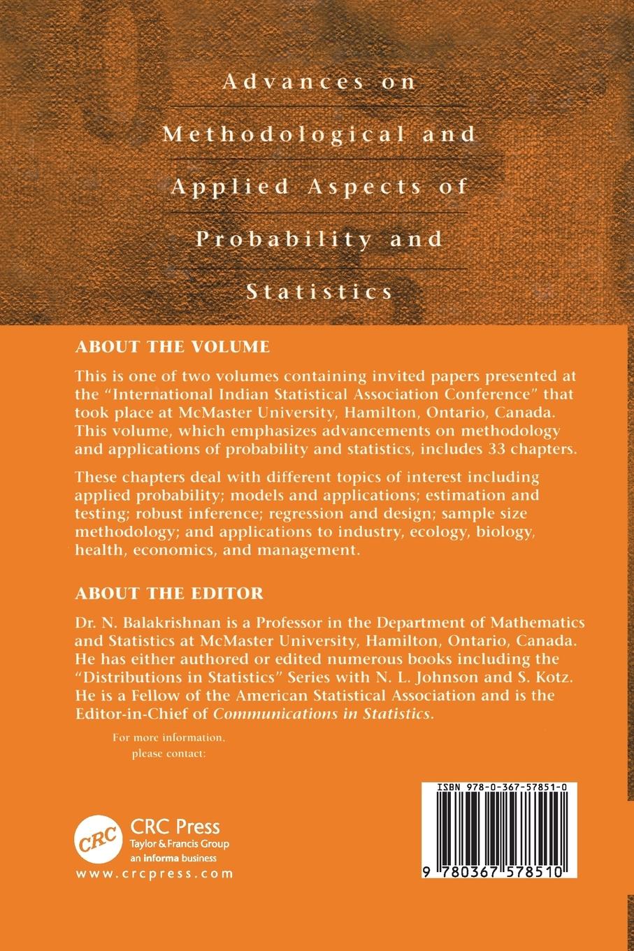 Rückseitencover Advances on Methodological and Applied Aspects of Probability and Statistics