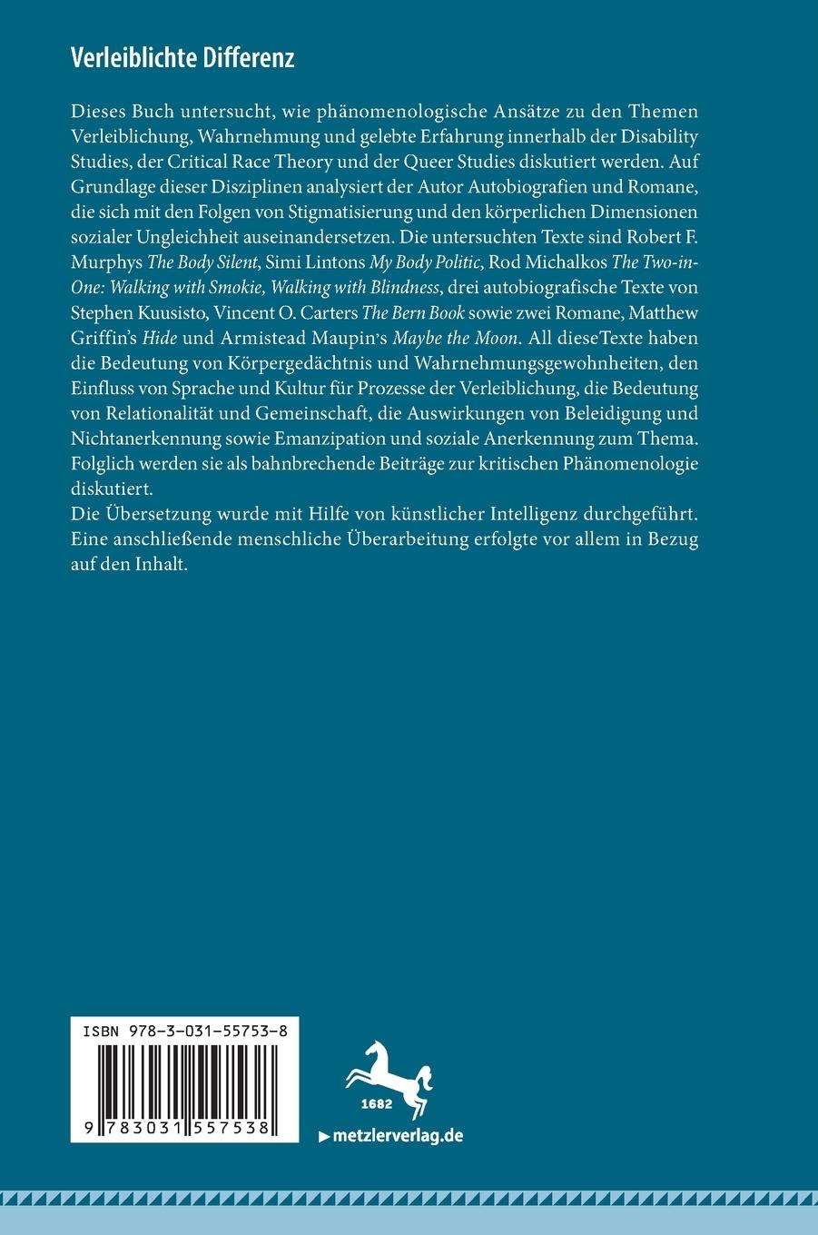 Rückseitencover Verleiblichte Differenz