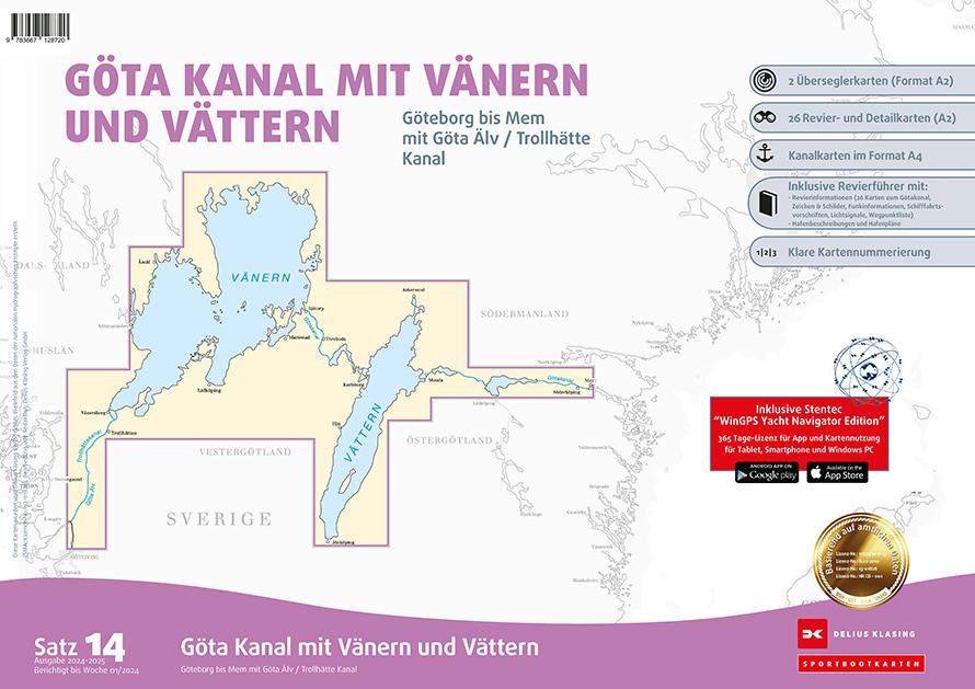 Vorderes Coverbild Sportbootkarten Satz 14: Göta Kanal mit Vänern und Vättern (Ausgabe 2024/2025)