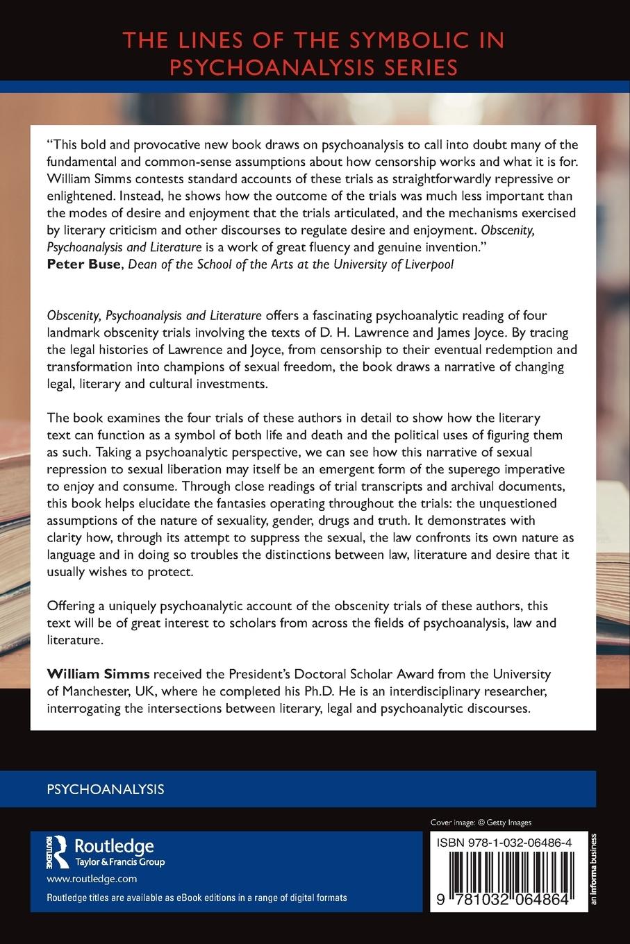 Rückseitencover Obscenity, Psychoanalysis and Literature