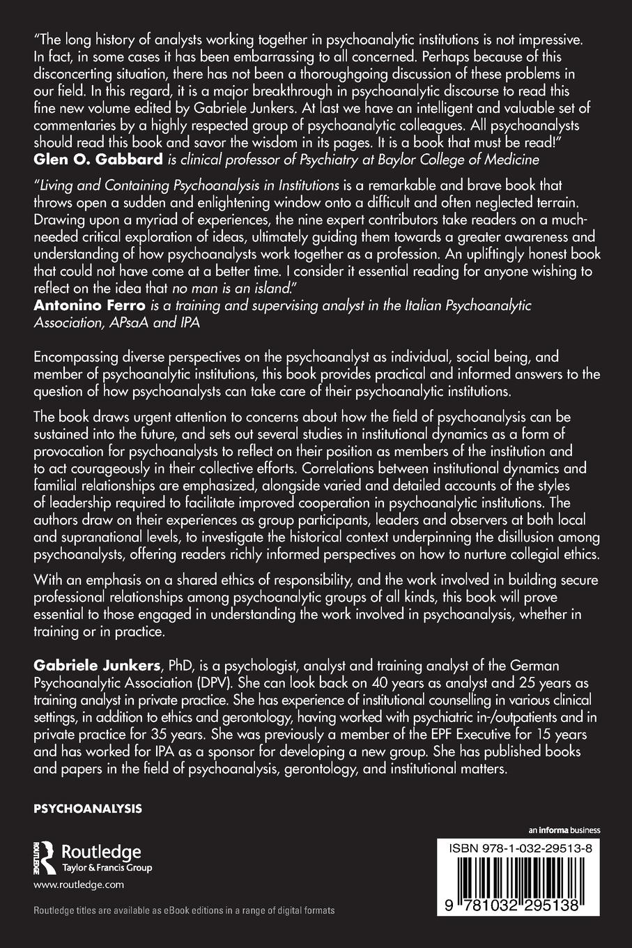 Rückseitencover Living and Containing Psychoanalysis in Institutions