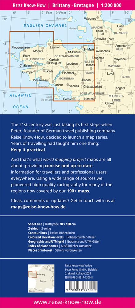 Rückseitencover Reise Know-How Landkarte Bretagne / Brittany (1:200.000)