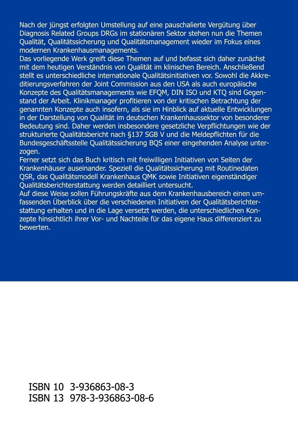 Rückseitencover Moderne Verfahren der Qualitätsberichterstattung im Krankenhaus, Band 9