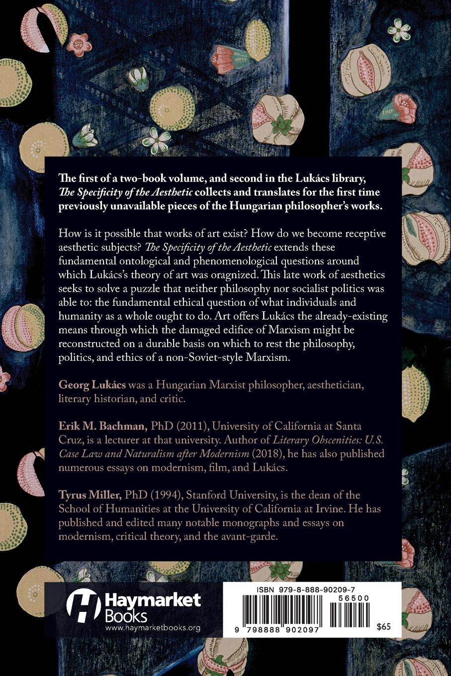 Rückseitencover The Specificity of the Aesthetic, Volume 1