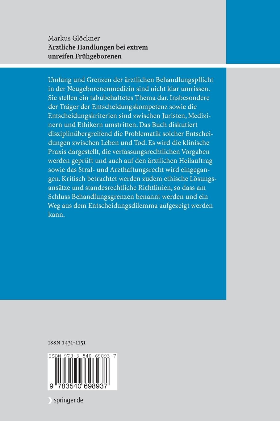 Rückseitencover Ärztliche Handlungen bei extrem unreifen Frühgeborenen