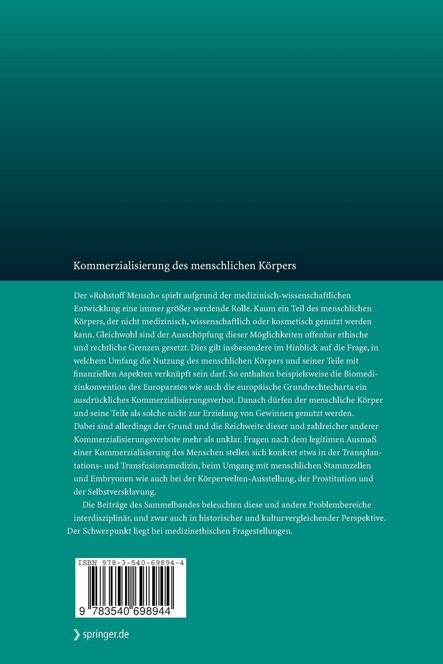 Rückseitencover Kommerzialisierung des menschlichen Körpers