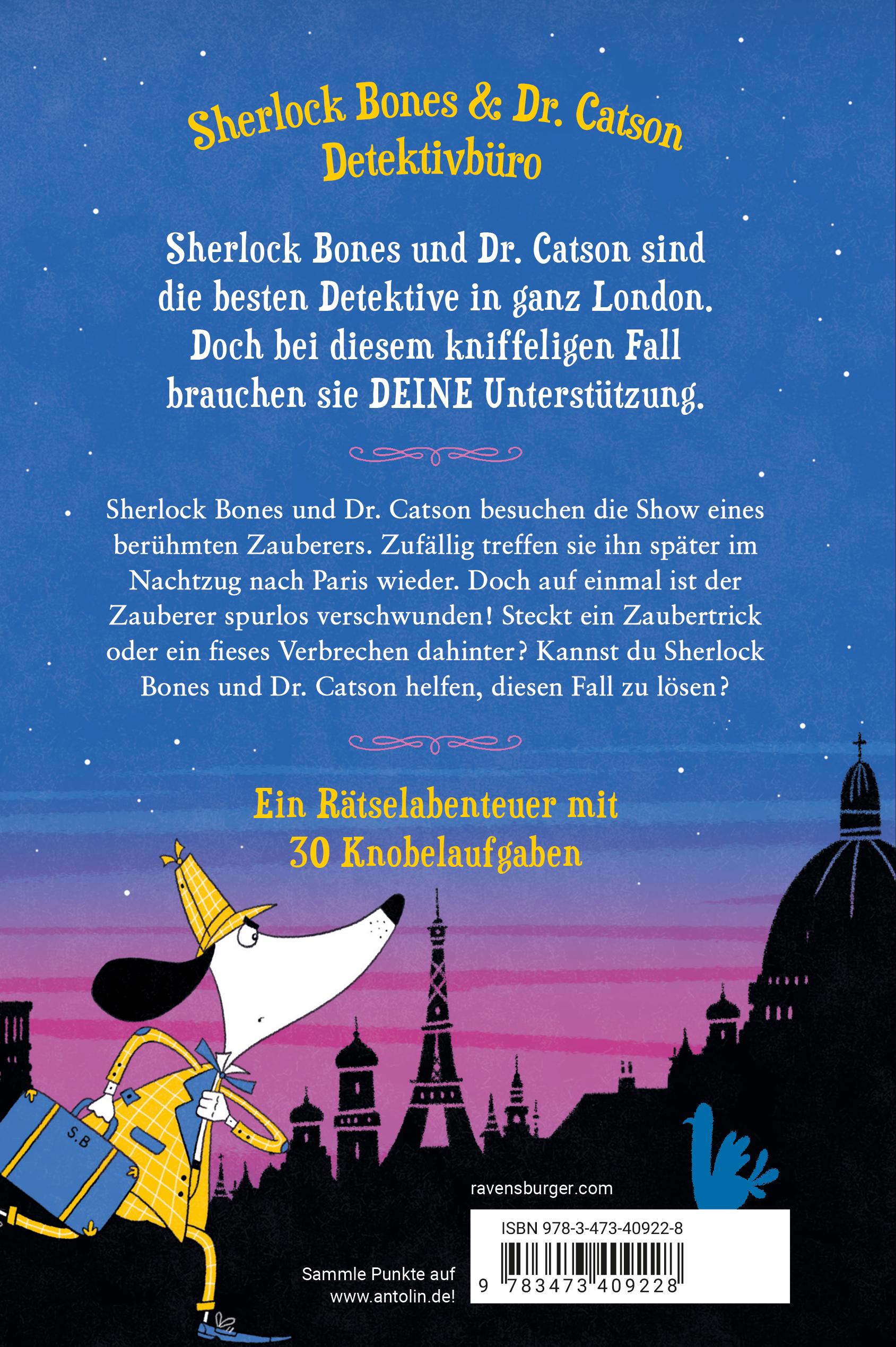 Rückseitencover Meisterdetektiv Sherlock Bones, Band 3 - Der verschwundene Zauberer