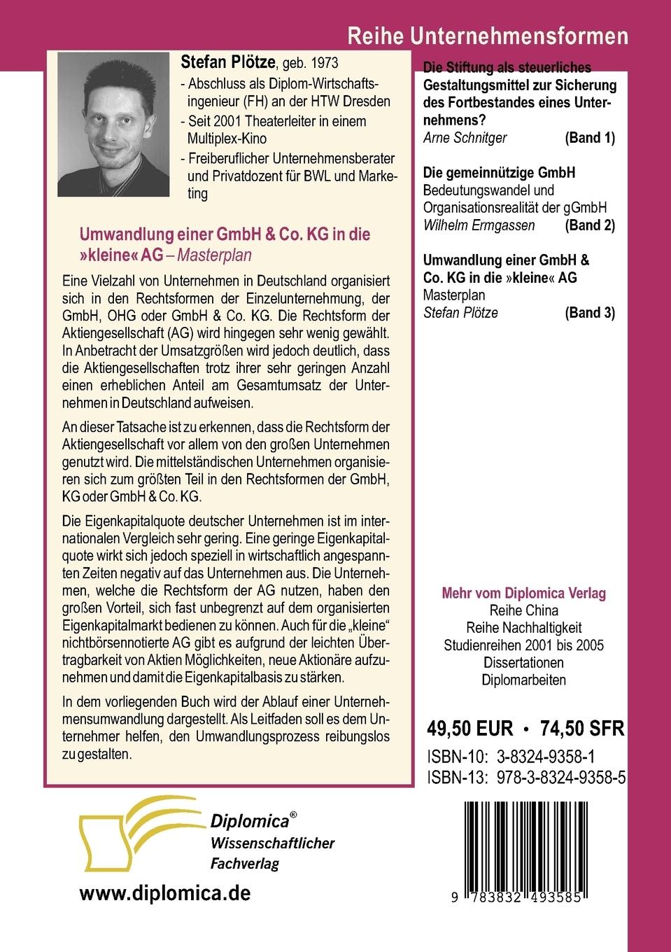 Rückseitencover Umwandlung einer GmbH & Co. KG in eine "kleine" AG