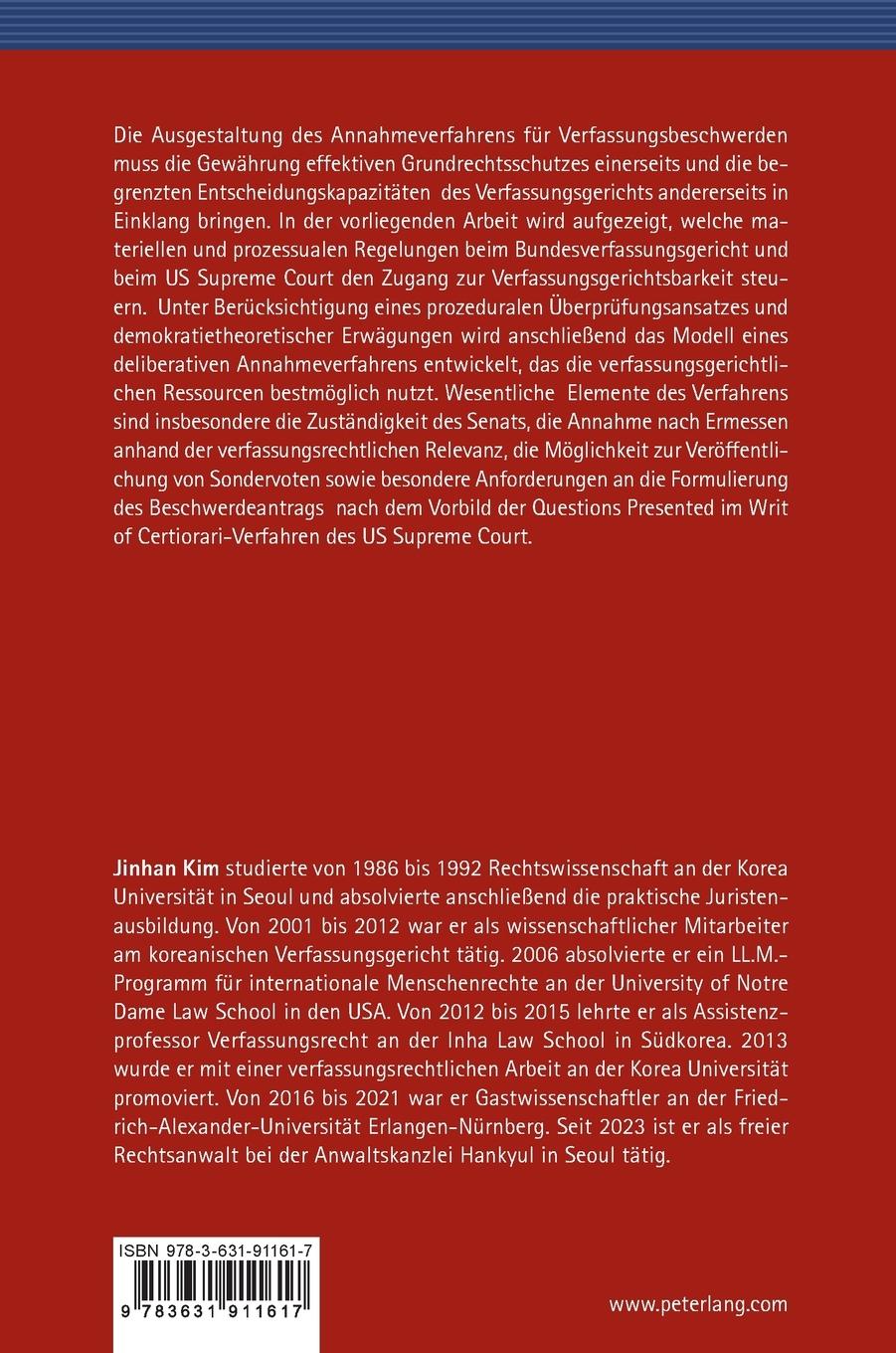 Rückseitencover Das Annahmeverfahren für Verfassungsbeschwerden