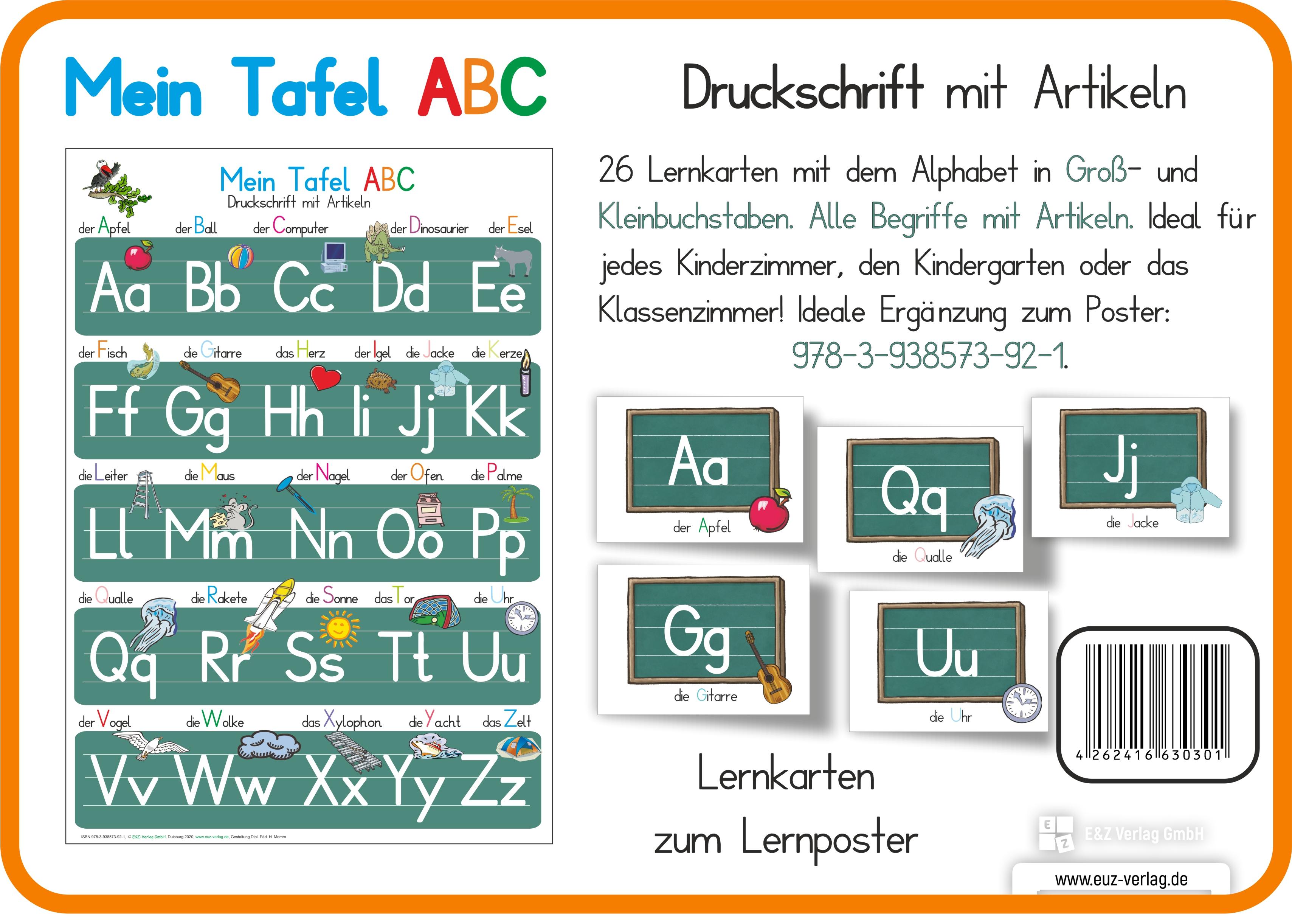 Rückseitencover Mein Tafel ABC in Druckschrift mit Artikeln