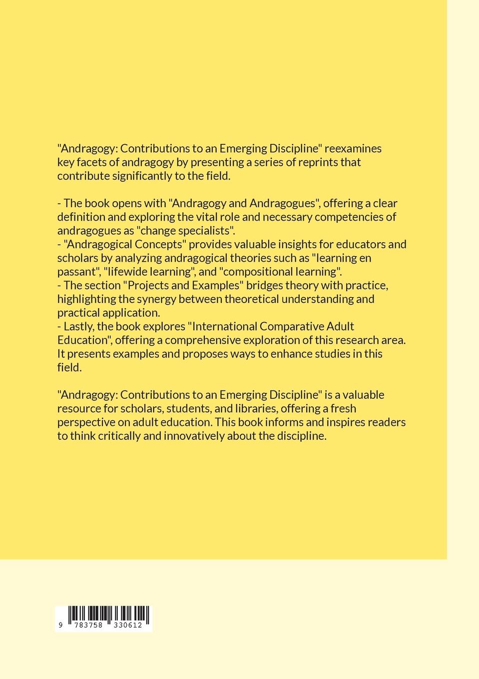 Rückseitencover Andragogy: Contributions to an Emerging Discipline