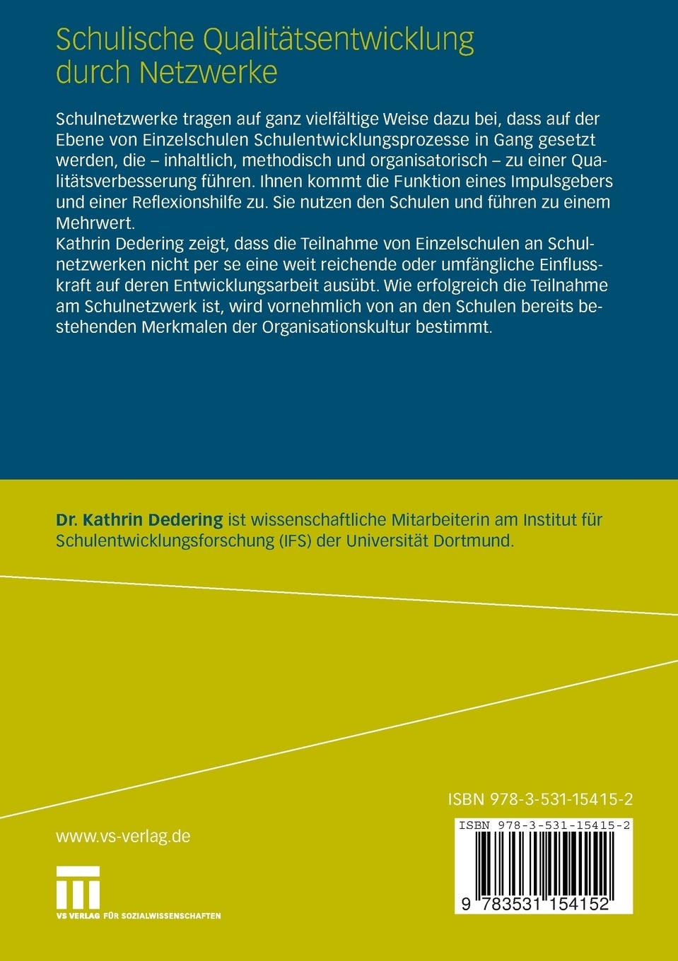 Rückseitencover Schulische Qualitätsentwicklung durch Netzwerke