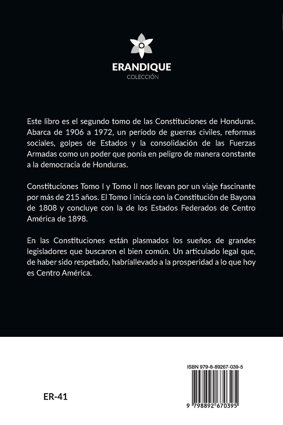 Rückseitencover Constituciones de Honduras Tomo II (1906-1972)